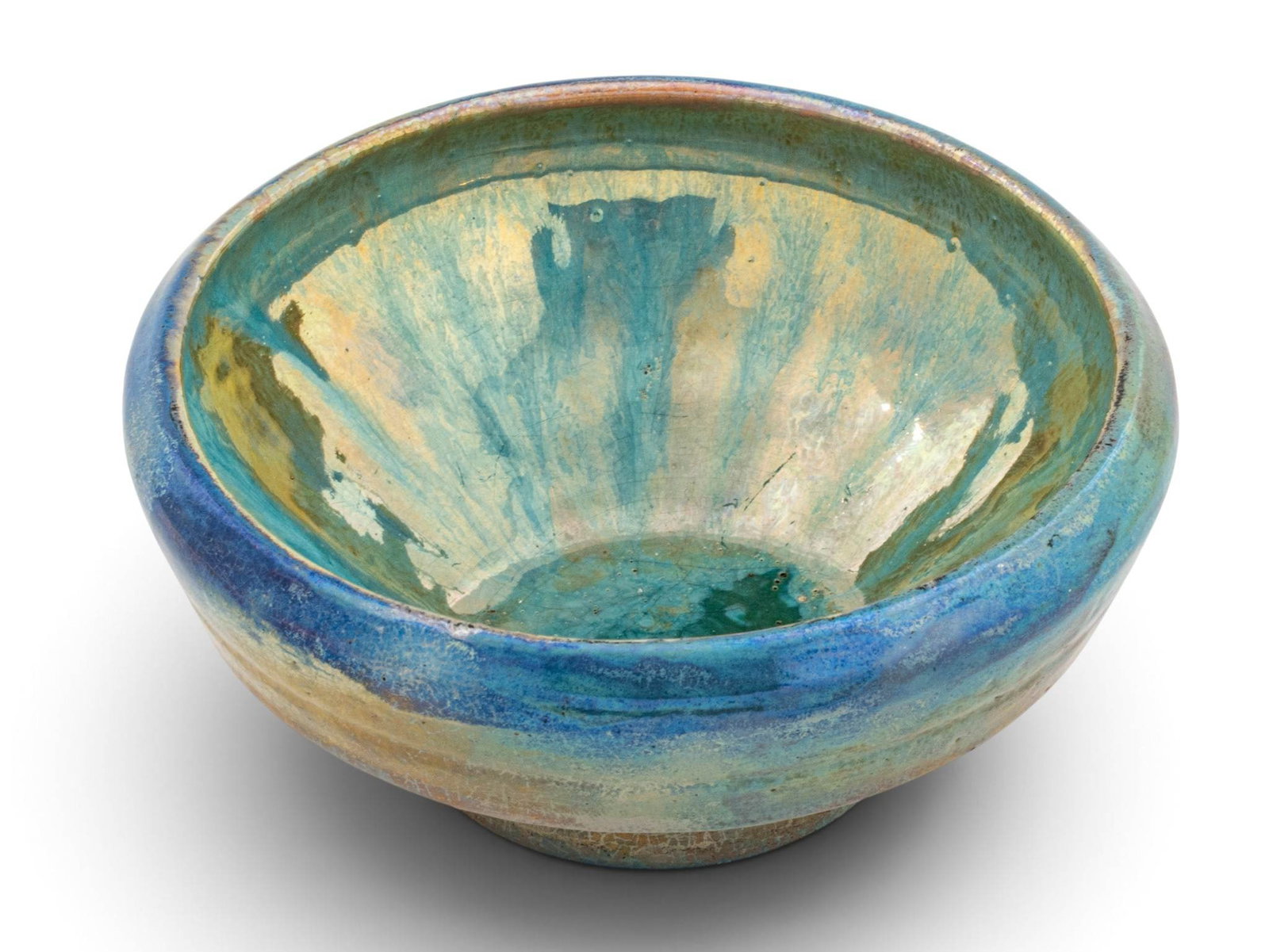 Pewabic Pottery (Detroit, Est. 1903) Earthenware Pottery Low Bowl 1930-1960, H 2.75" Dia. 6" (1 of 7)