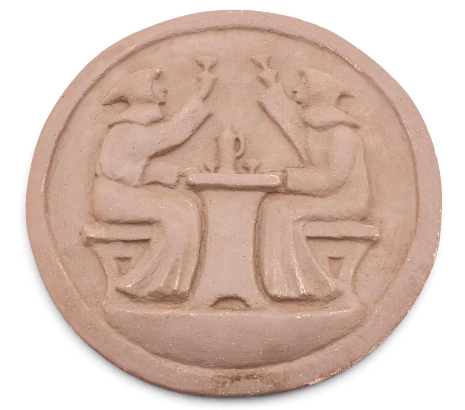 Mary Chase Perry (American, 1867-1961) for Pewabic Pottery, Ceramic Roundel for the Griswold House: Mary Chase Perry (American, 1867-1961) for Pewabic Pottery, Ceramic Roundel for the Griswold House Hotel Bar, Ca. 1910, Depth 1.5" Dia. 16.5" Sculpted in 1910 by Mary Chase Perry for the Griswold Hous