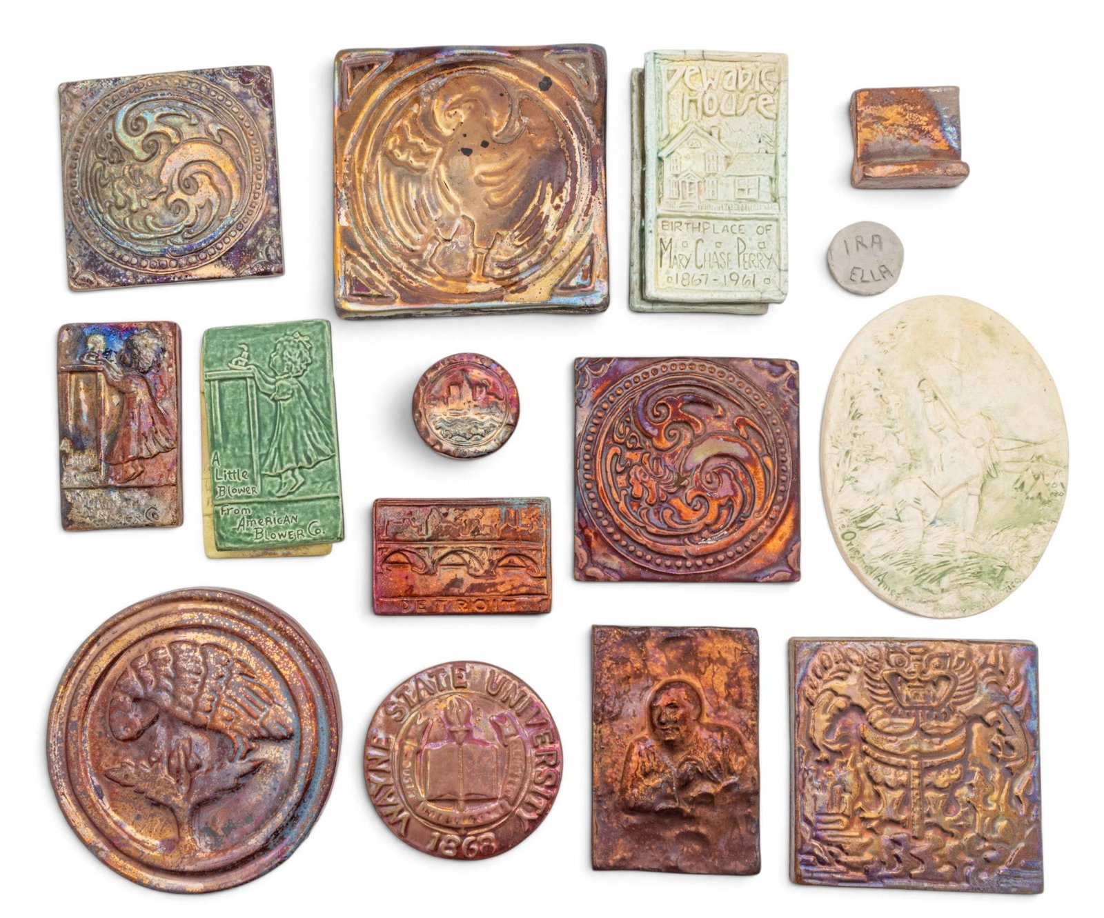 Ira and Ella Peters for Pewabic Pottery (Detroit, Est. 1903) Iridescent Glazed Tiles 17 PCS (1 of 8)