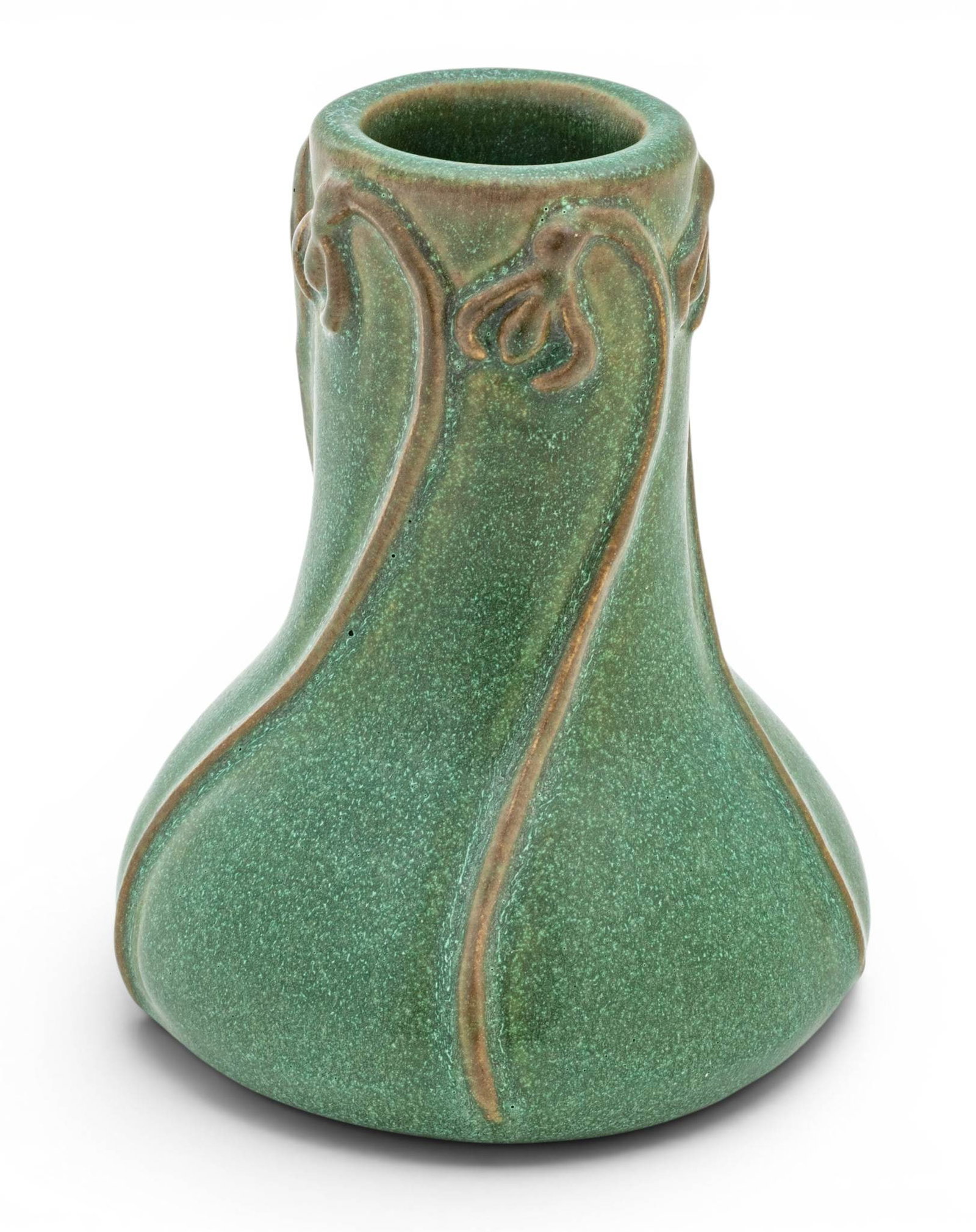 Pewabic Pottery (Detroit, Est. 1903) Elm-glazed Ceramic 'Snowdrop' Vase, 2006, H 5.5" Dia. 4.25" (1 of 8)