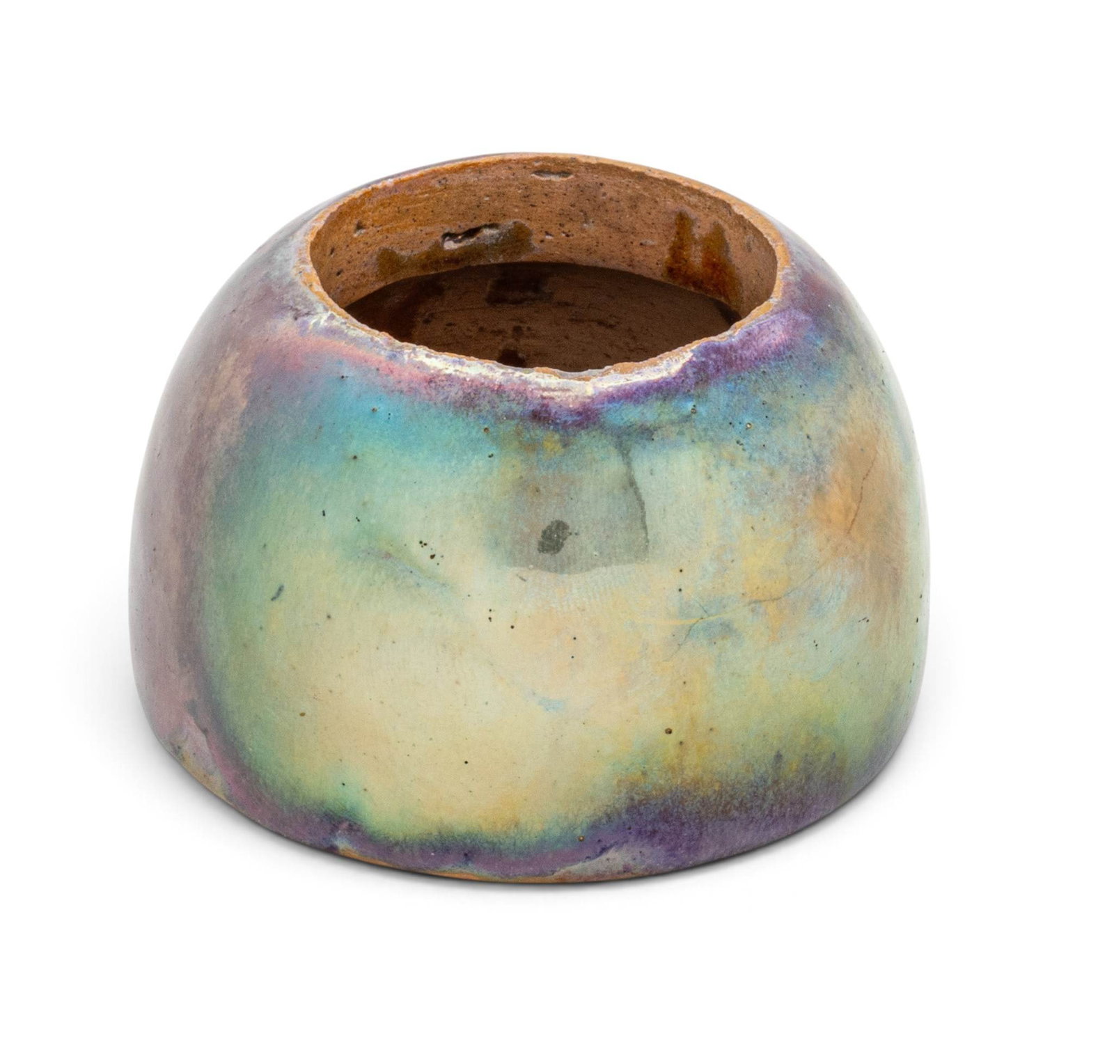 Pewabic Pottery (Detroit, Est. 1903) Iridescent Glazed Earthenware Inkwell 1940-1950, H 2" Dia. (1 of 7)