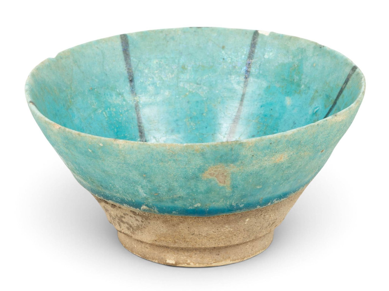 Persian Iridescent Turquoise Glazed Earthenware Conical Bowl 12th - 13th C., H 3.25" Dia. 6.5" (1 of 5)