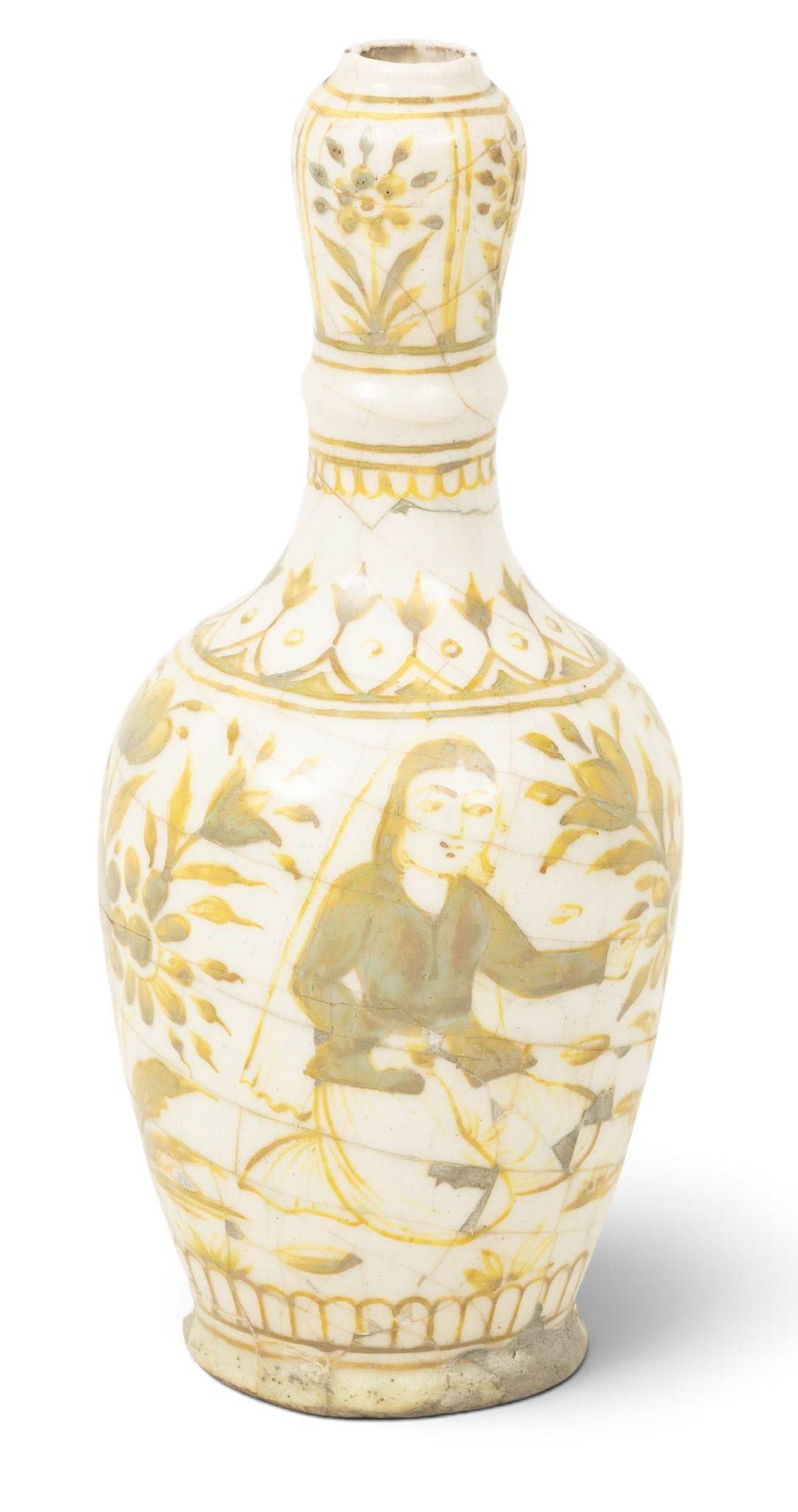 Persian Glazed Earthenware Bottle Vase 19th C., Coll. of Charles Lang Freer H 11.5" Dia. 5" (1 of 4)