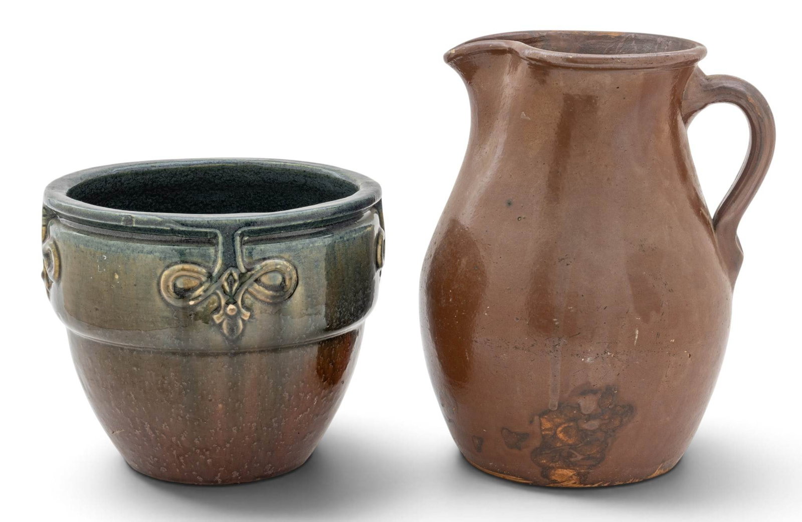 Pottery Pitcher and Planter 20th C., 2 PCS (1 of 5)