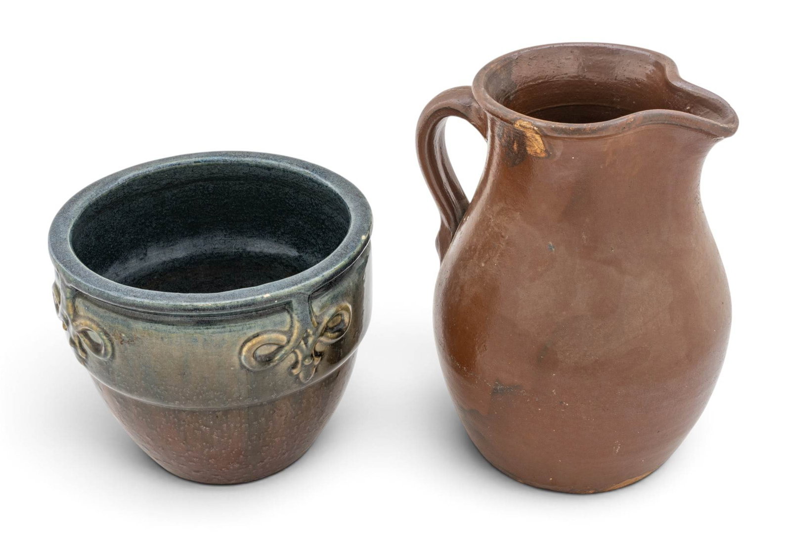 Pottery Pitcher and Planter 20th C., 2 PCS - 2