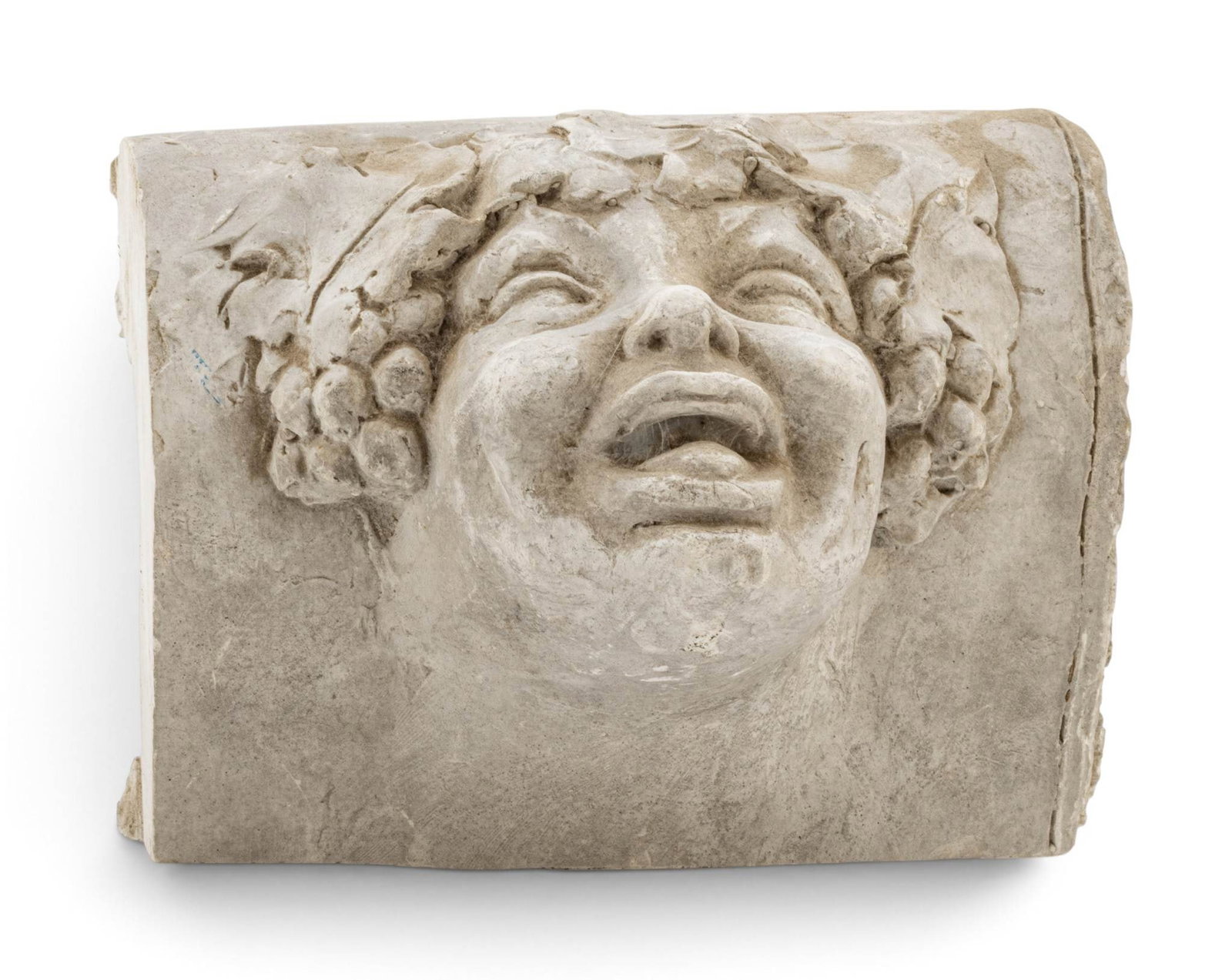 Plaster Architectural Mold 1950, 'Bacchus Laughing', H 7" W 7.5" Depth 5.5": Plaster Architectural Mold 1950, 'Bacchus Laughing', H 7" W 7.5" Depth 5.5" Unmarked. Provenance: Property from the personal collection of Thomas W. Brunk, Indian Village, MI. Dimensions: H 7"