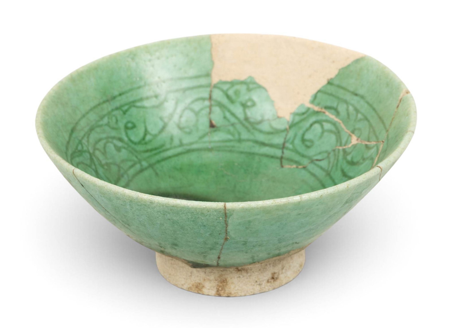 Early Chinese or Korean Celadon Glazed Earthenware Conical Bowl 10th - 13th C., H 2" Dia. 4.5" (1 of 5)