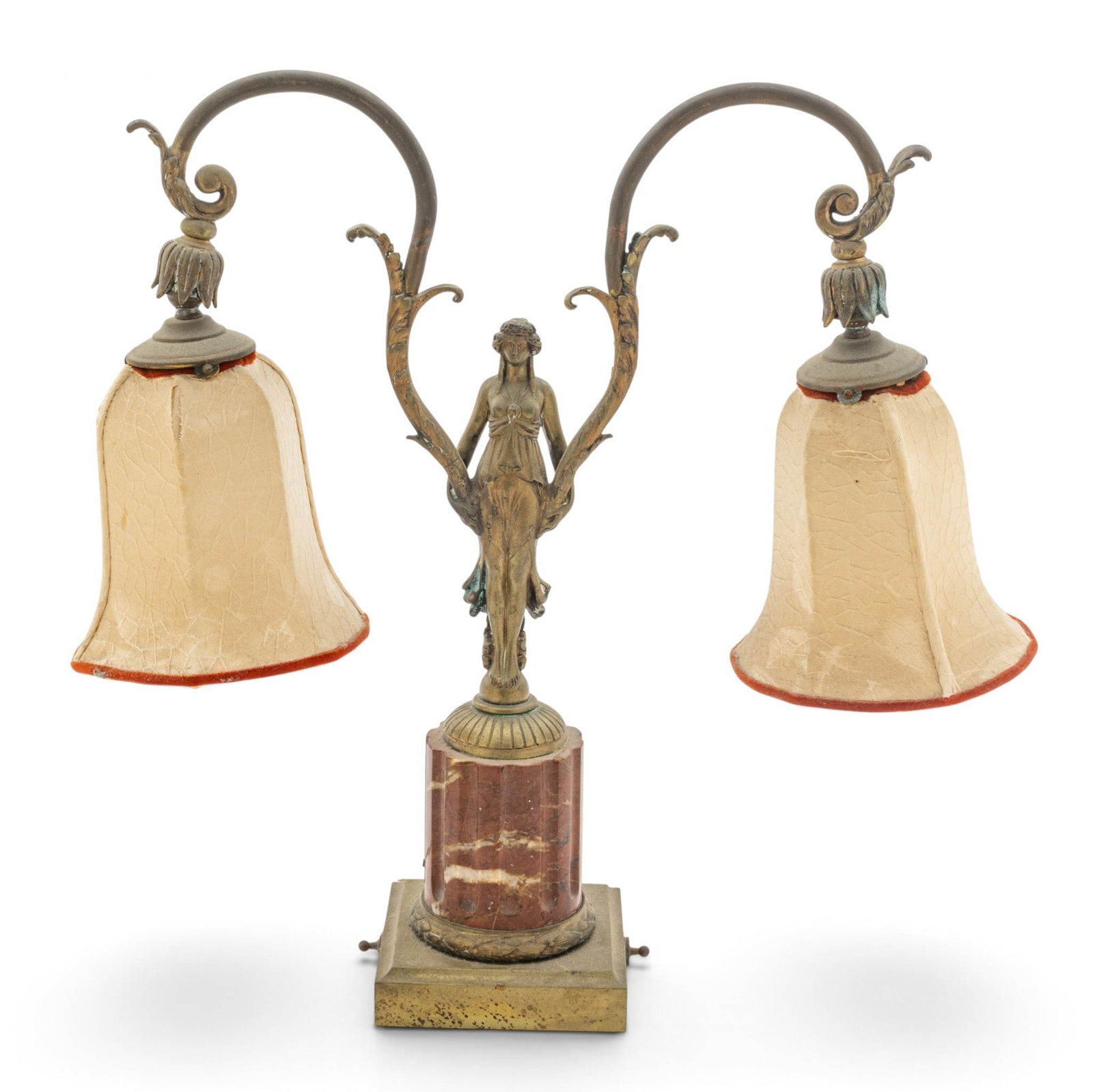 Gagneau (Paris) Art Nouveau Bronze and Marble Figural Table Lamp, Early 20th C., H 18.5" W 16" Depth (1 of 7)