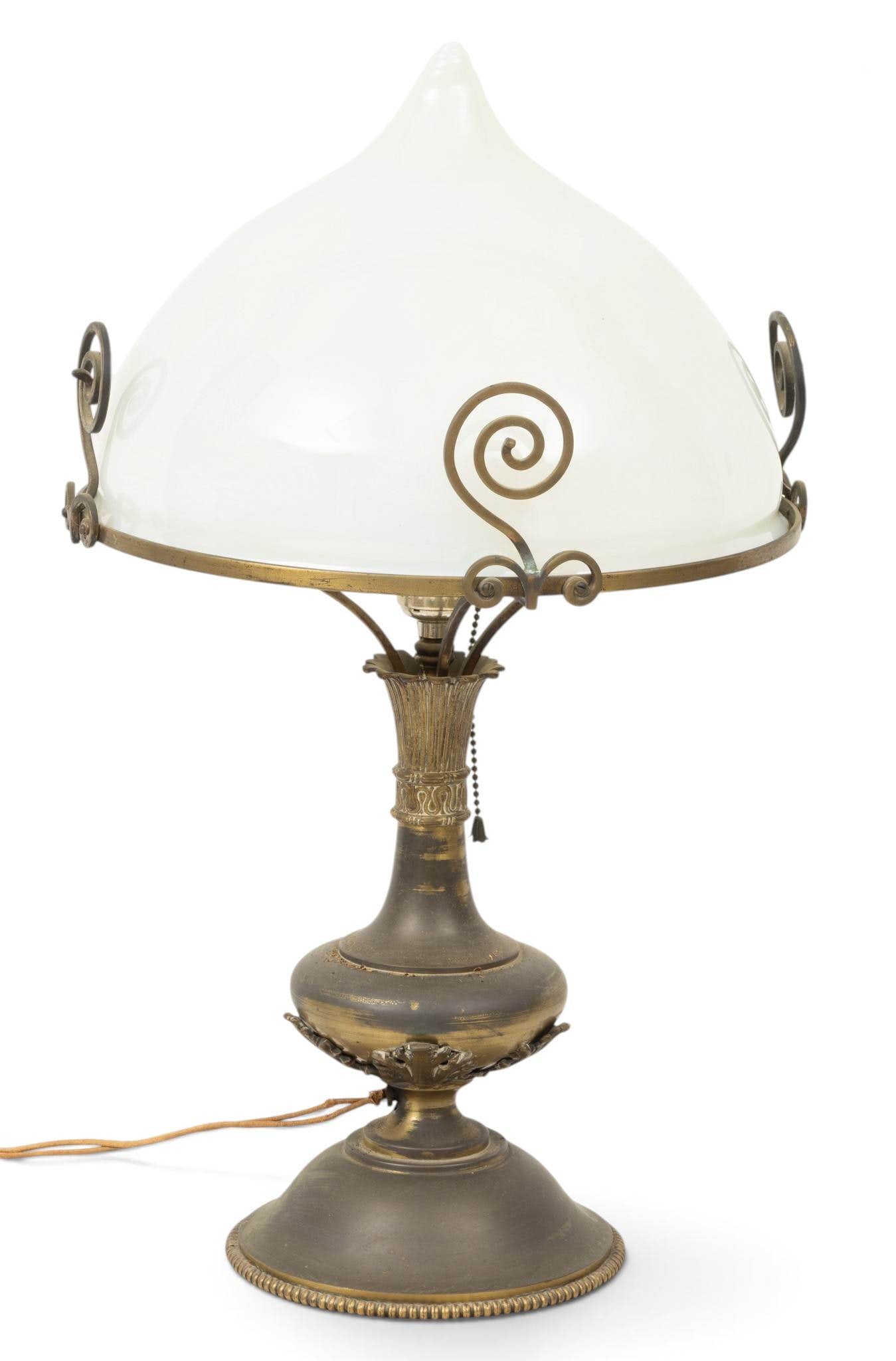 Art Nouveau Style Brass Table Lamp with Iridescent Blown Glass Shade, Early 20th C., H 22" Dia. 13" (1 of 5)