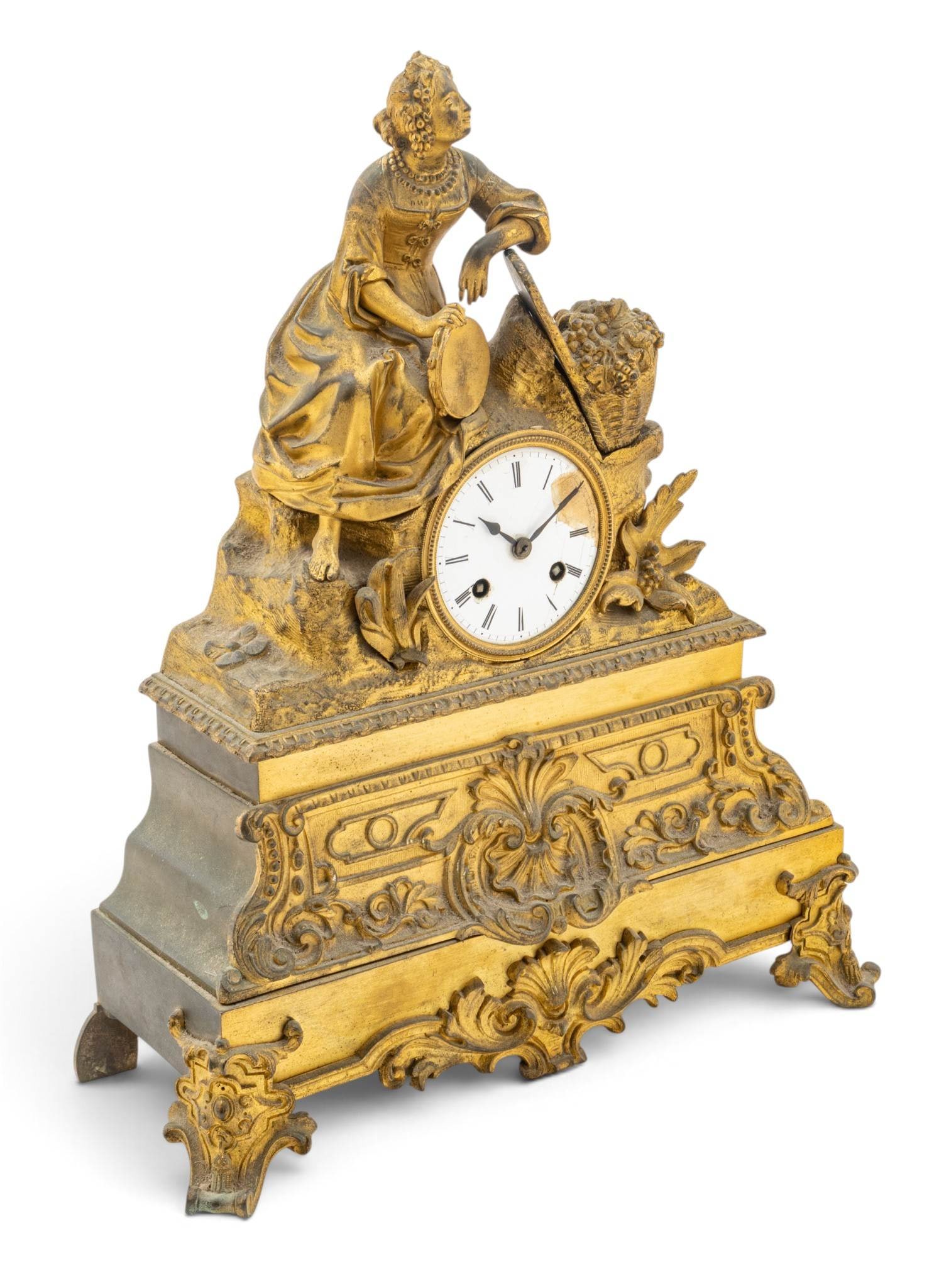 French Rococo Gilt Bronze Mantle Clock with Works by Pierre-Honoré-César Pons 1827-1850, H (1 of 9)