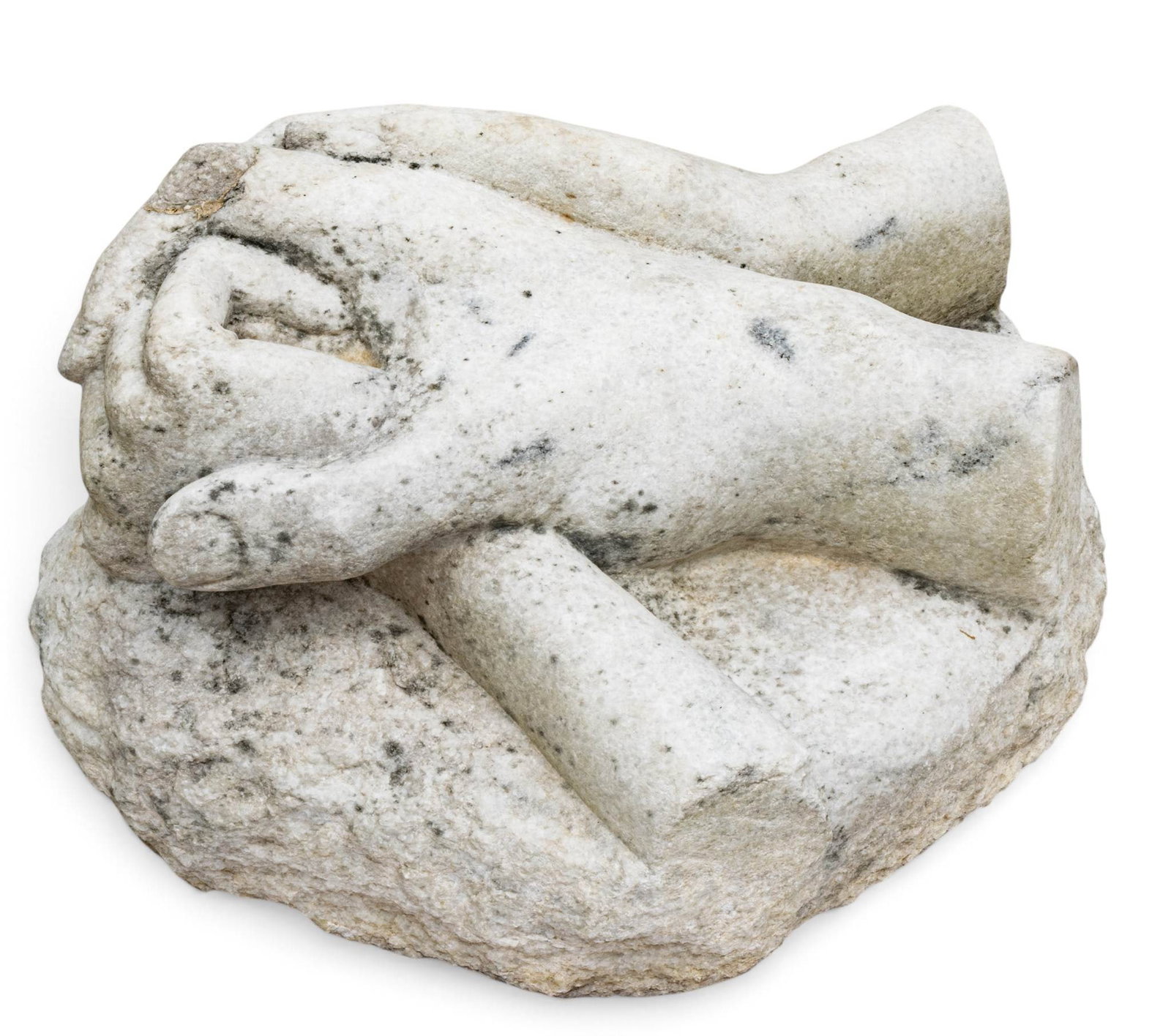 Hand Carved Carrera Marble Garden Sculpture 20th C., 'Holding Hands', H 20" W 17" Depth 9": Hand Carved Carrera Marble Garden Sculpture 20th C., 'Holding Hands', H 20" W 17" Depth 9" Relief carved depiction of lovers holding hands with fingers intertwined. Unsigned. Provenance: Propert