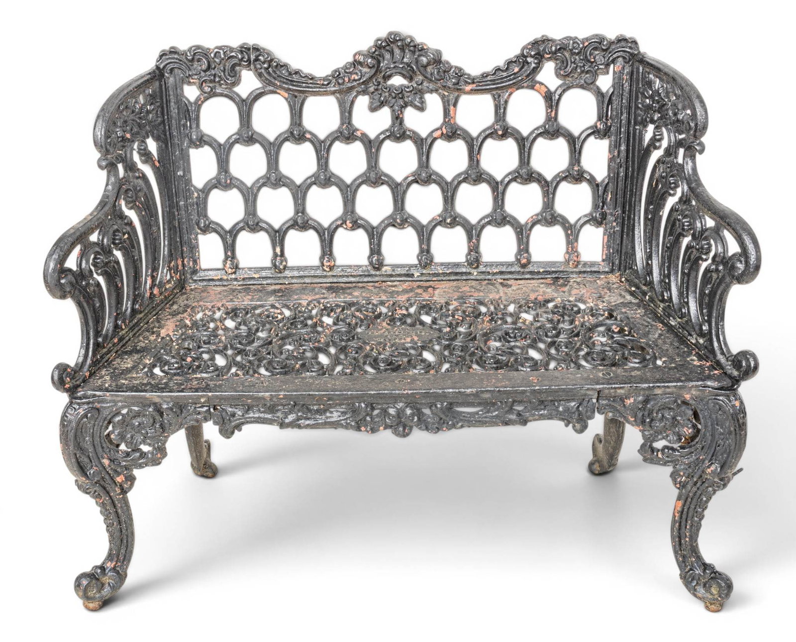 Kramer Brother Foundry Dayton, Ohio Cast Iron Garden Bench, Ca. 1890's, H 34" W 43" Depth 19" (1 of 9)