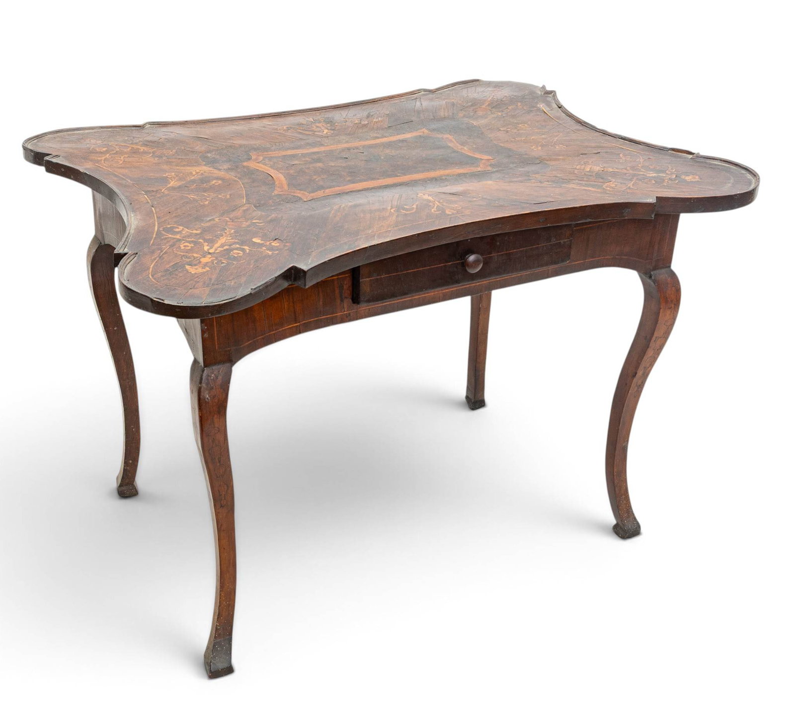 Art Nouveau Marquetry Inlaid Mahogany Writing Desk, Ca. 1900, H 30.25" W 43" Depth 31.5" (1 of 10)