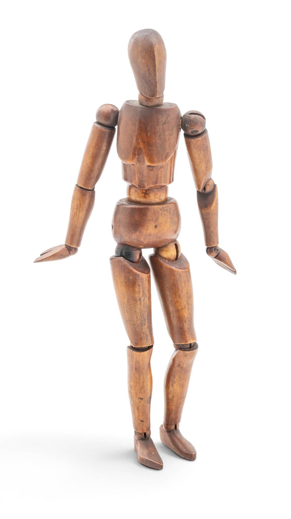 Articulated Artist's Mannequin, Ca. Early 20th C., H 16" W 4": Articulated Artist's Mannequin, Ca. Early 20th C., H 16" W 4" Fully articulated. Provenance: Property from the personal collection of Thomas W. Brunk, Indian Village, MI. Dimensions: H 16" W 4"
