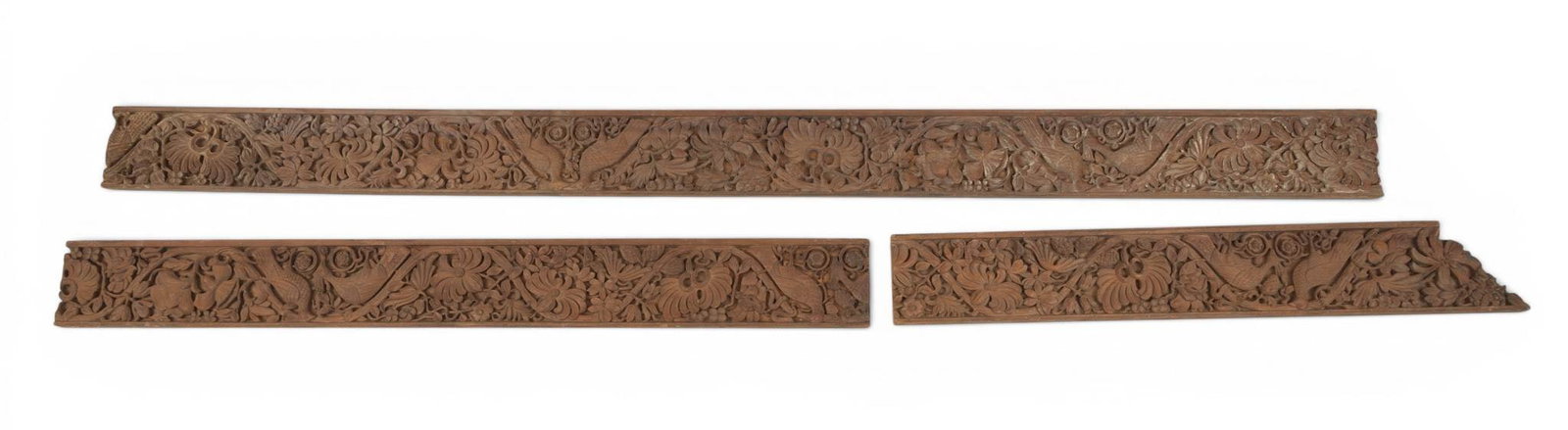 Carved Walnut Architectural Panels Early 20th Cent., 'From Indian Village Ford Home', Coll. of: Carved Walnut Architectural Panels Early 20th Cent., 'From Indian Village Ford Home', Coll. of Charles Lang Freer W 6.25" L 92.5" 3 PCS 1- L. 92.5" W. 6.25", 1-L. 59" W. 6.25", 1- with miter cut end L
