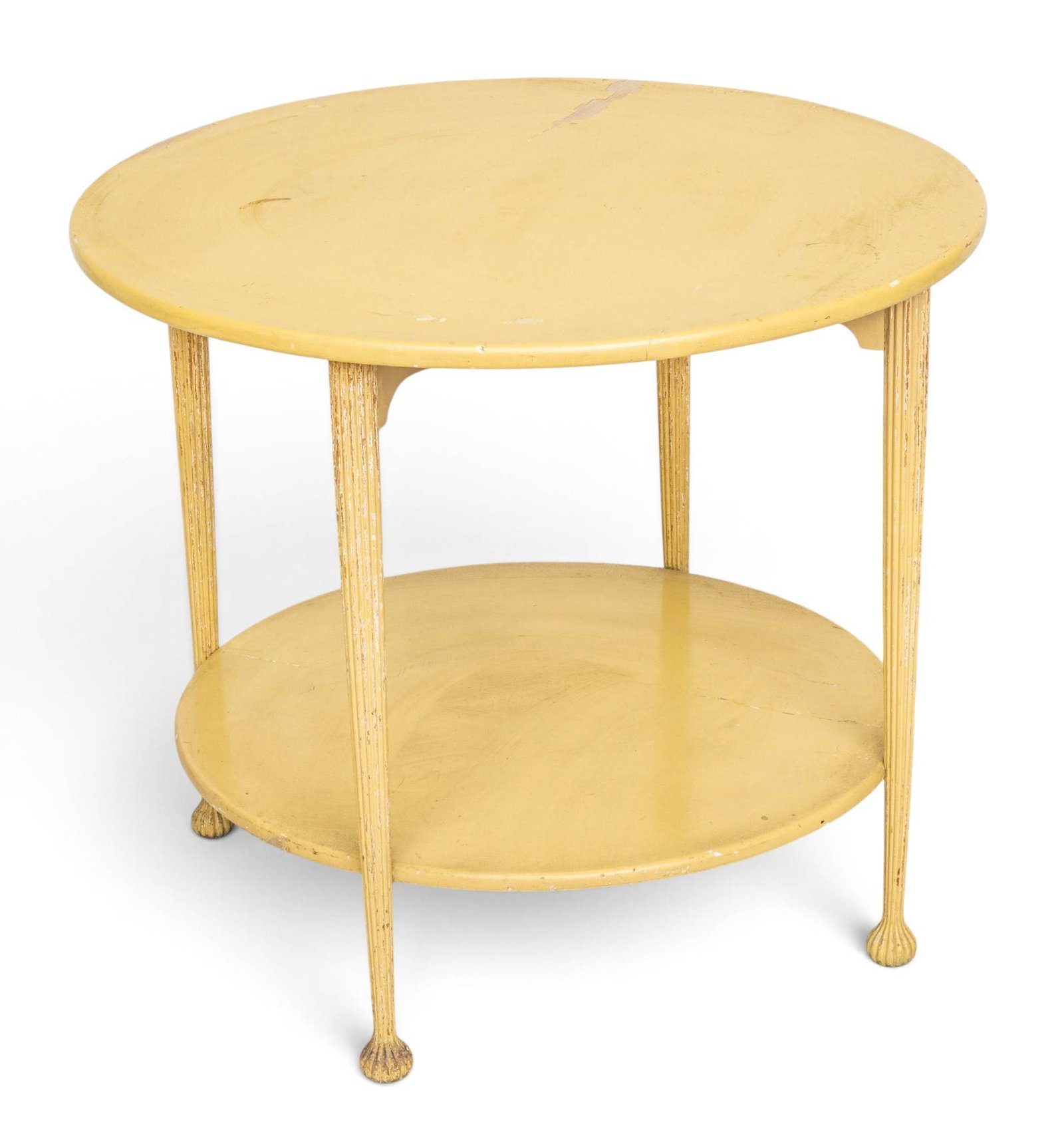 Painted Two-tier Accent Table Early 20th C., Coll. of Charles Lang Freer H 26" Dia. 30" (1 of 4)