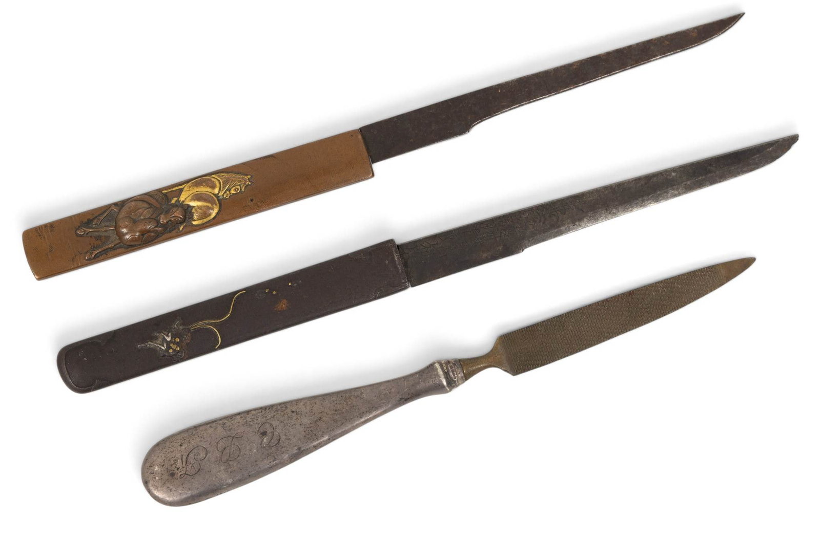 Japanese Etched Kozuka's and Monogrammed Nail File Coll. of Charles Lang Freer 3 PCS (1 of 3)