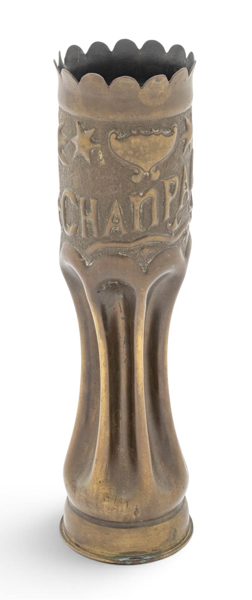French Trench Art 75mm Brass Shell Casing Vase, Ca. 1917-20, H 12" Dia. 3.5" (1 of 5)