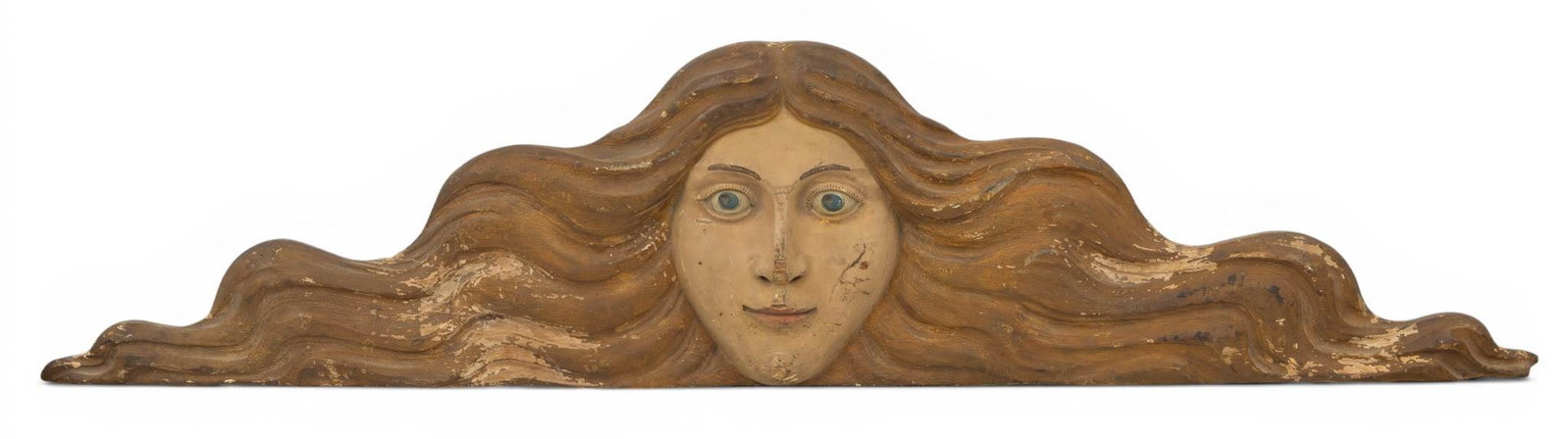 American Carved Polychrome Carousel Mascot Panel, Ca. 1900, H 13.5" L 59.5" (1 of 2)