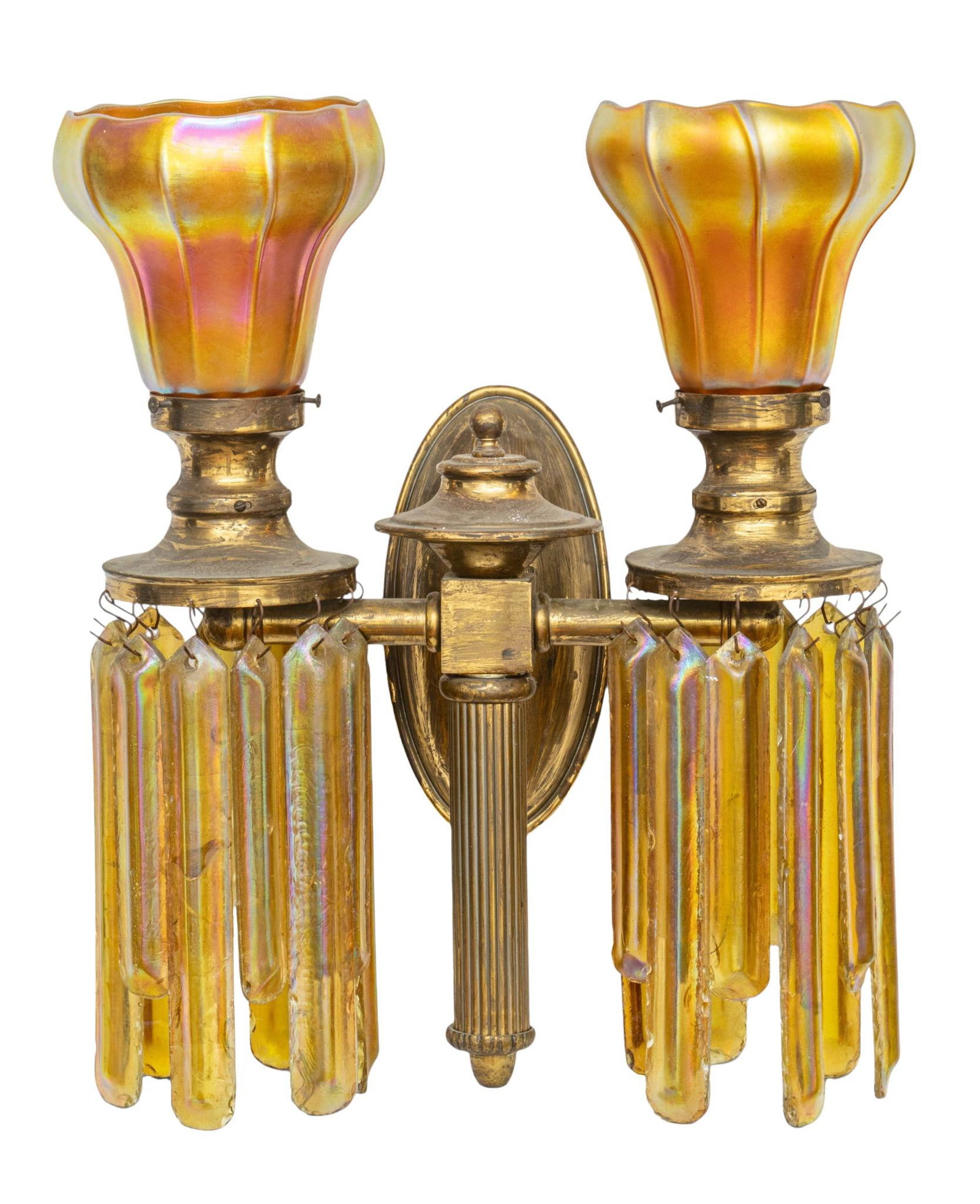 Steuben (American) Iridescent Glass and Brass Sconces 3 PCS (1 of 10)