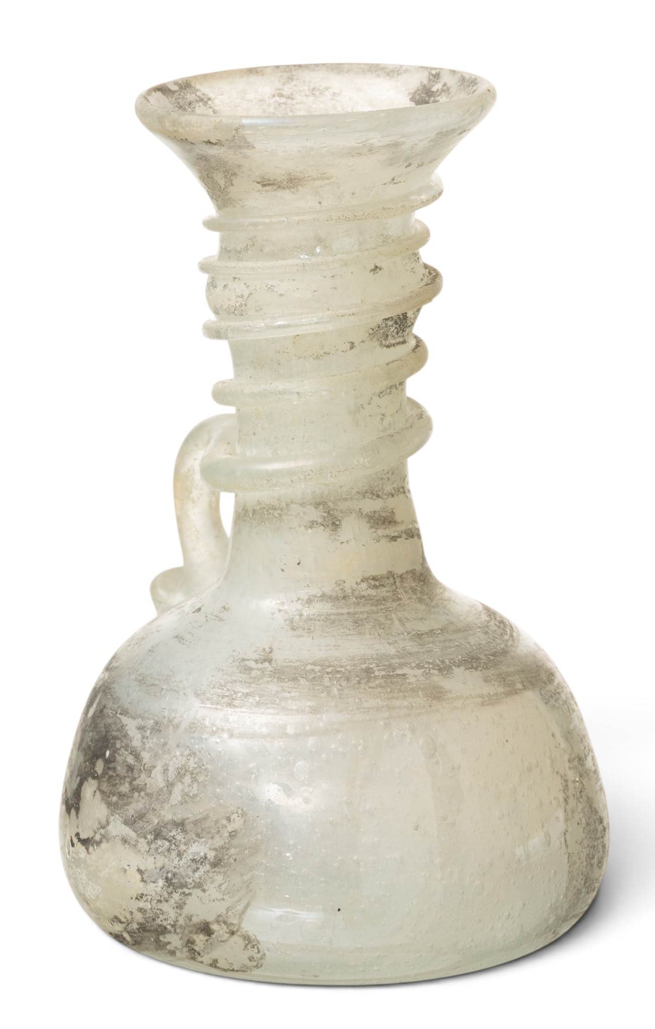 Italian Murano "Scavo" Iridescent Glass Vase with Handle 1960, H 6.25" Dia. 4" (1 of 5)