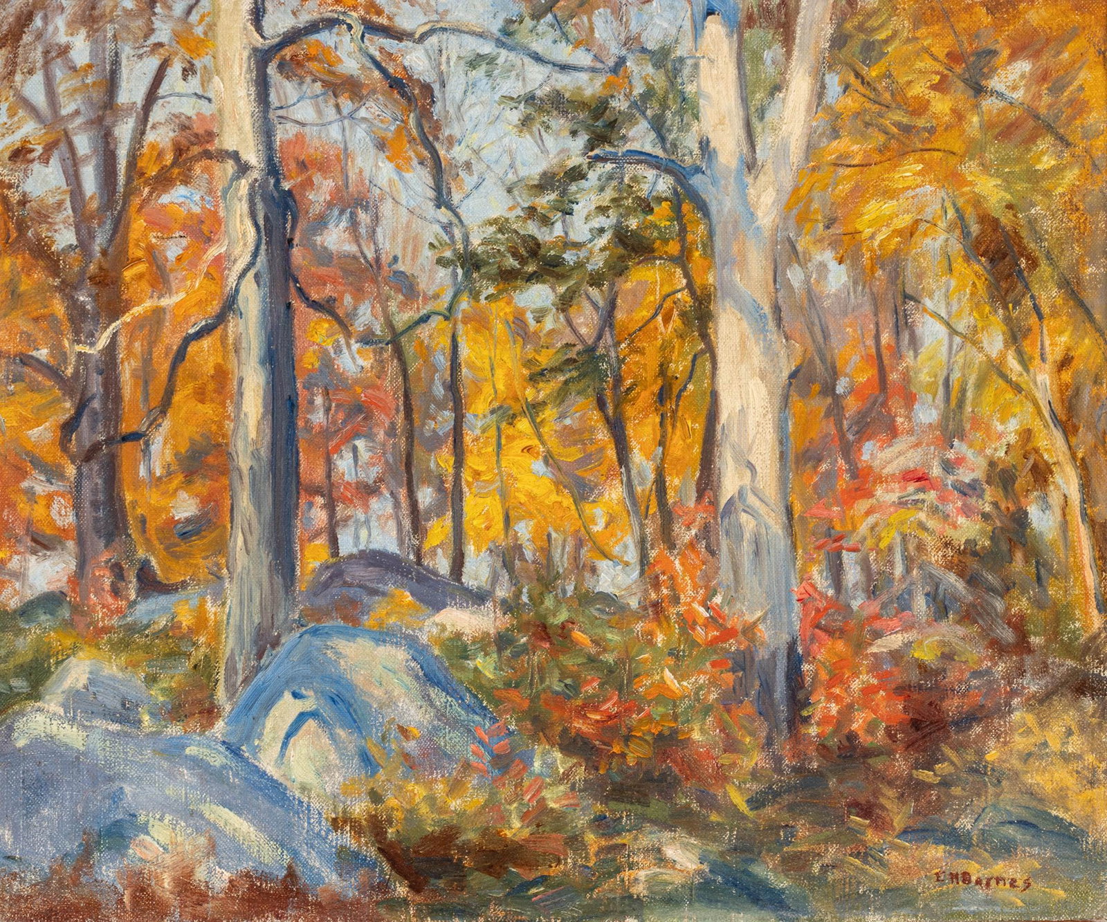 Ernest Harrison Barnes (American, 1873-1955) Oil on Canvas, Ca. Early 20th C., 'Autumn Glen', H 15" (1 of 8)