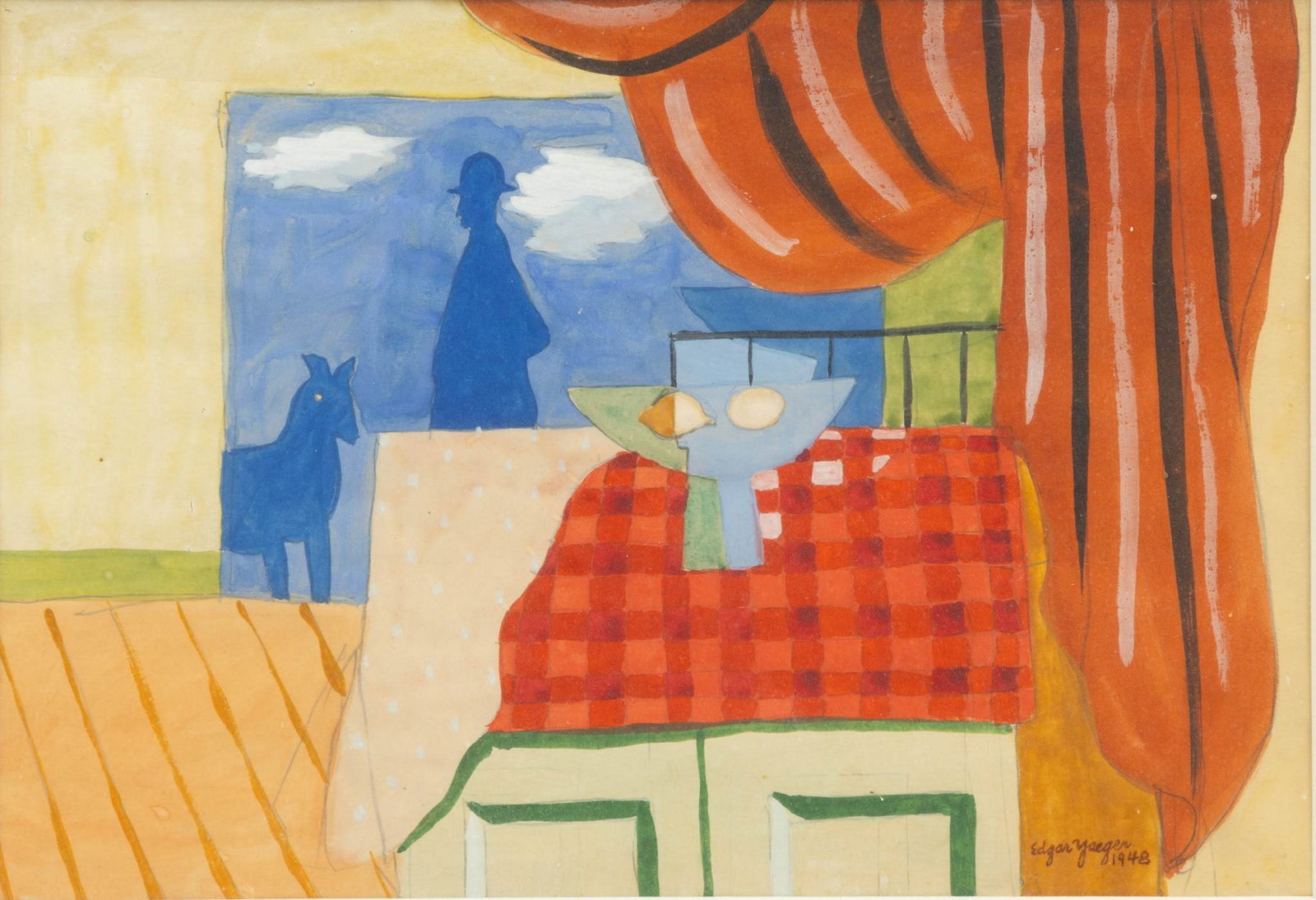 Edgar Louis Yaegar (American/Detroit, 1904-1997) Gouache and Pencil on Paper, 1948, 'Still Life', H (1 of 4)
