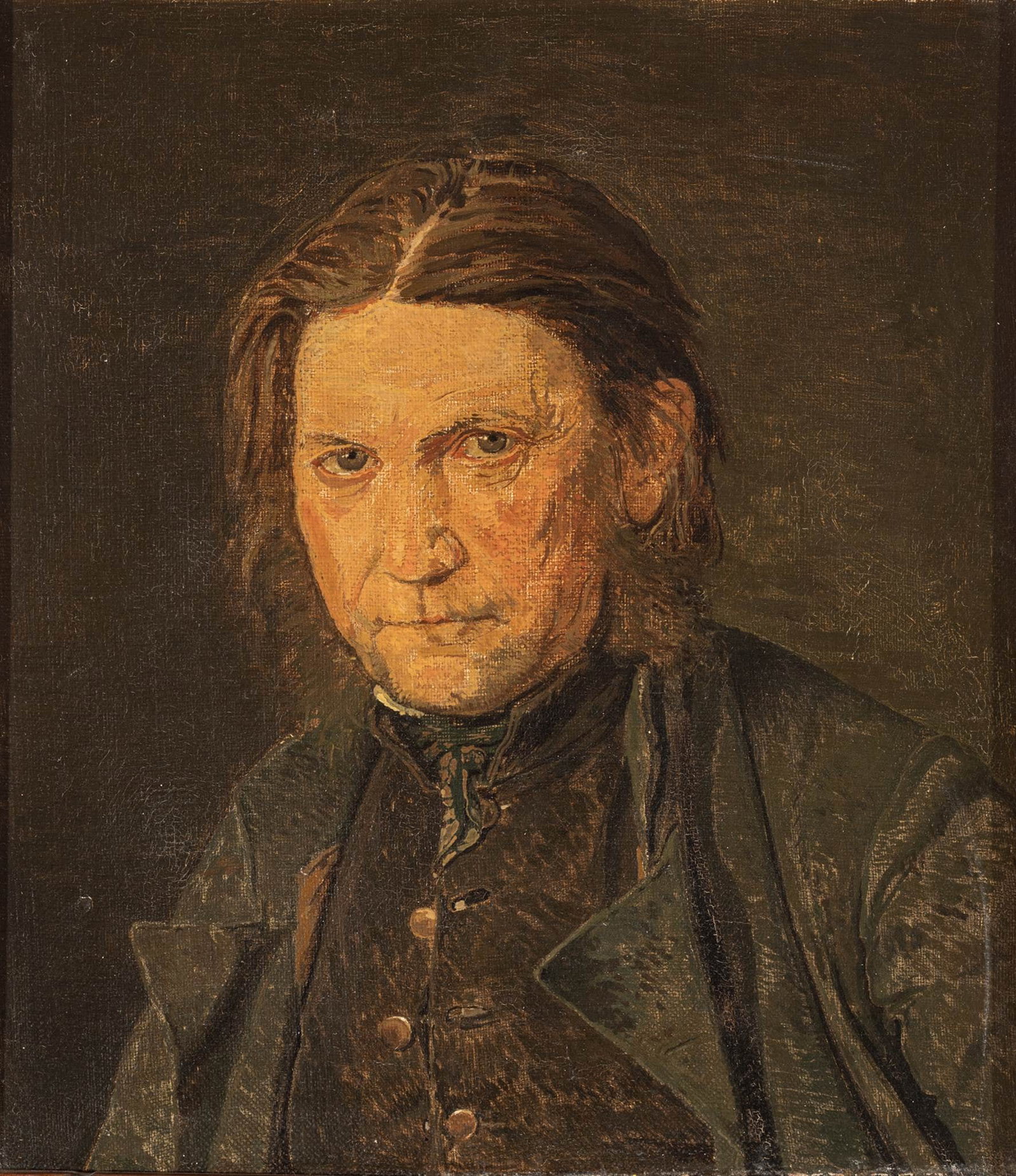 After Christen Købke (Danish, 1810-1848) Oil on Canvas, Ca. 1938, 'Portrait of an Old Sailor',: After Christen Købke (Danish, 1810-1848) Oil on Canvas, Ca. 1938, 'Portrait of an Old Sailor', H 12" W 10.5" Unsigned. After the 1832 portrait by Christen Købke located at the St