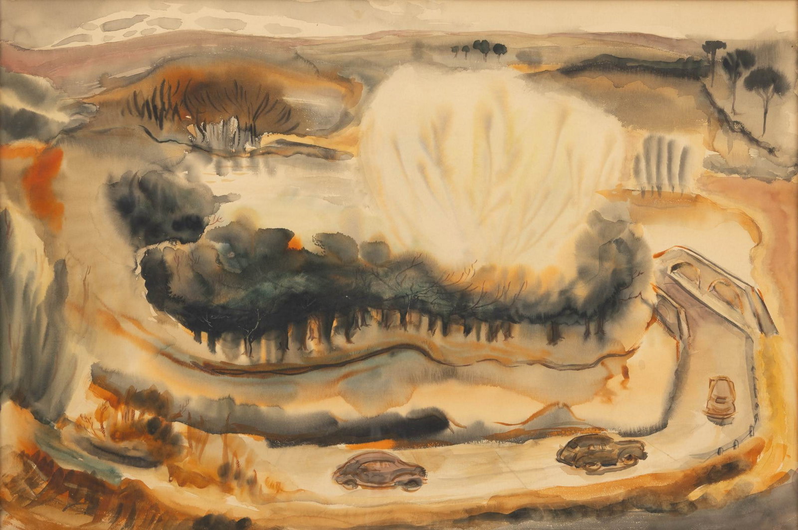 Ed J. Anthony (American, 20th C.) Watercolor on Paper, Ca. Mid 20th C., 'Sunday Afternoon', H 20" W (1 of 6)