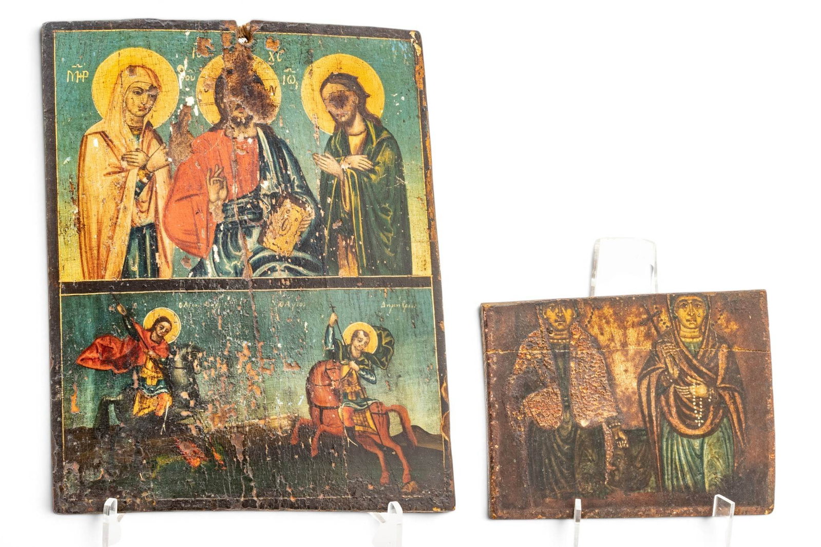 Greek and Post Byzantine Style Tempera on Gesso on Wood Icons 2 PCS (1 of 7)