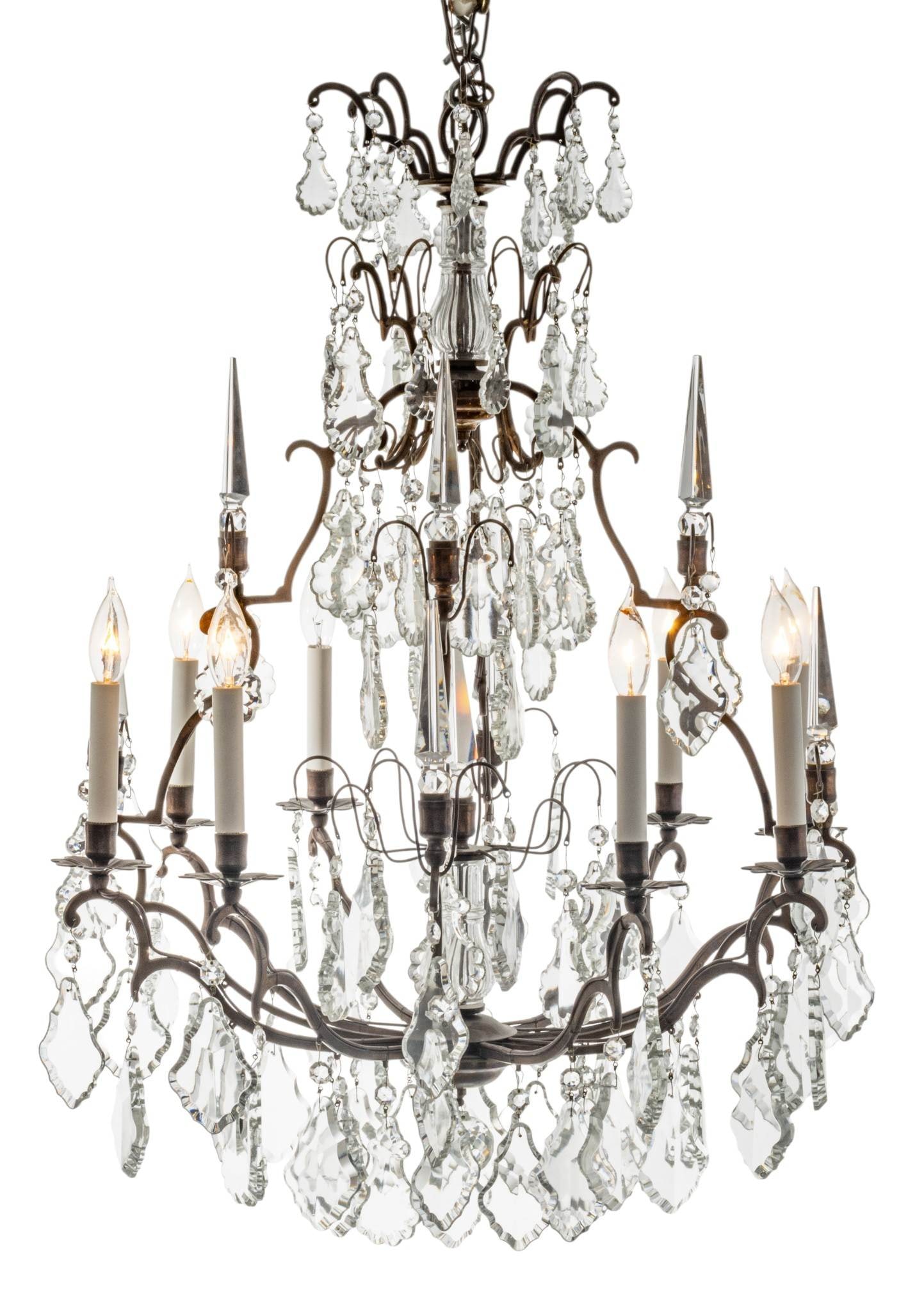 12 Light Chandelier on Iron Frame 1960, H 36" Dia. 32" 1 PC (1 of 6)