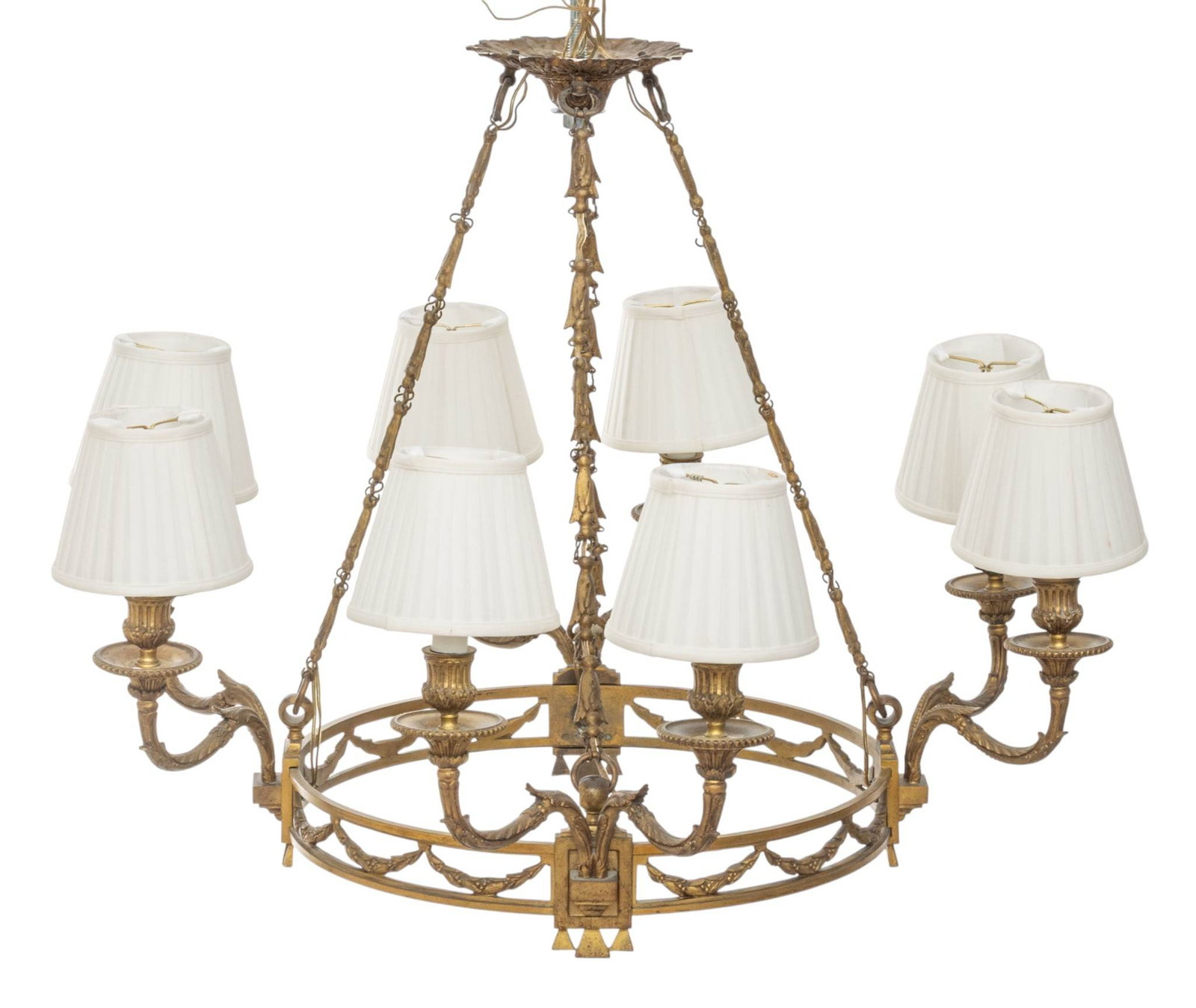 French Louis XVI Style Bronze Eight Light Chandelier, H 21" Dia. 27" (1 of 8)