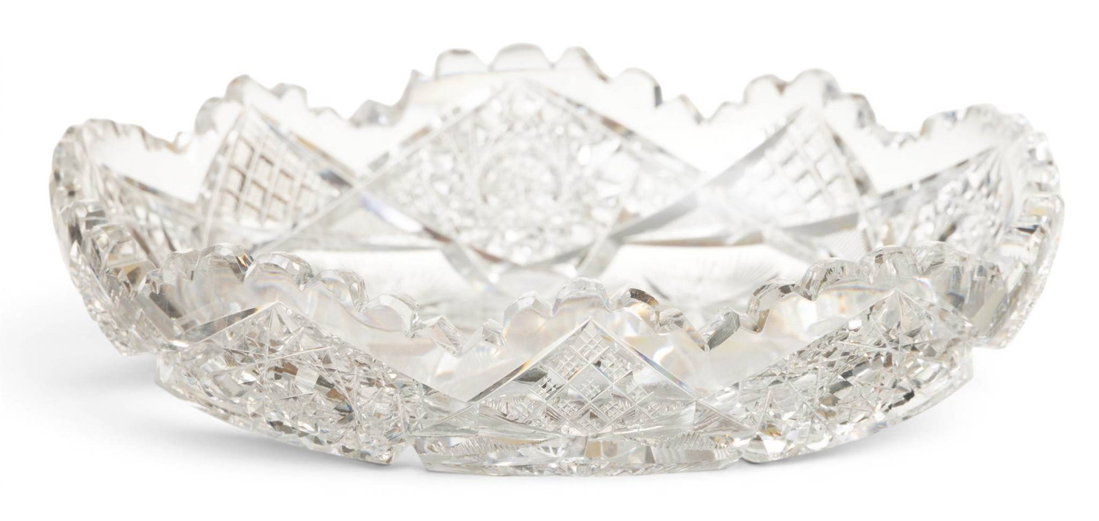 American Brilliant Period Cut Glass Dish 1890-1910, H 1.5" Dia. 7" (1 of 3)