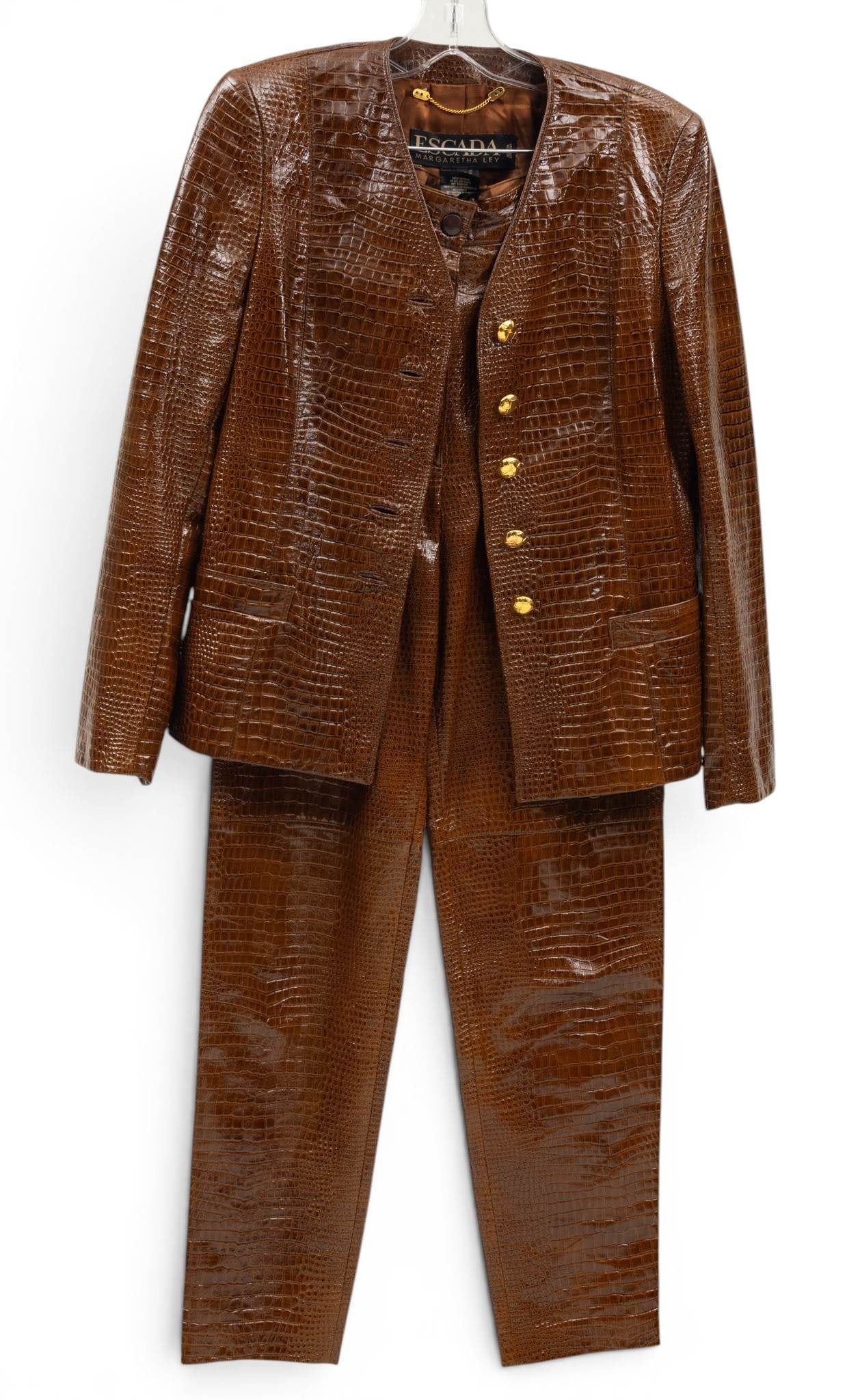 Escada by Margaretha Ley (German) Patent Crocodile Embossed Leather Ladies Jacket and Pants, 1980s (1 of 10)