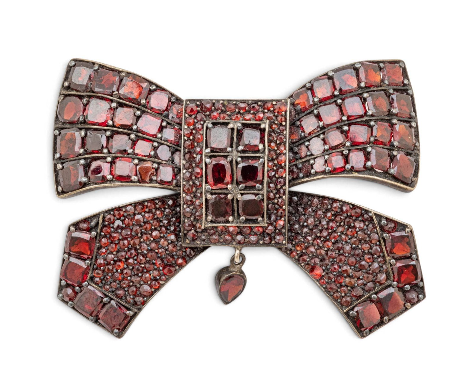 Bohemian Silver and Garnet Brooch, Bowtie 1900, H 3.5" W 4.2" 13 grams 1 PC (1 of 5)