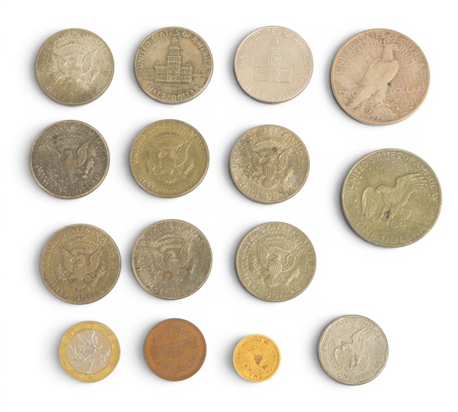 1861 Gold $2.50 Coin 1 PC: 1861 Gold $2.50 Coin 1 PC 1861 gold coin $2.50. + assorted bronze and silver vintage currency 5) Nine Kennedy half dollars. Indian Head Cent Flying Eagle type copper &