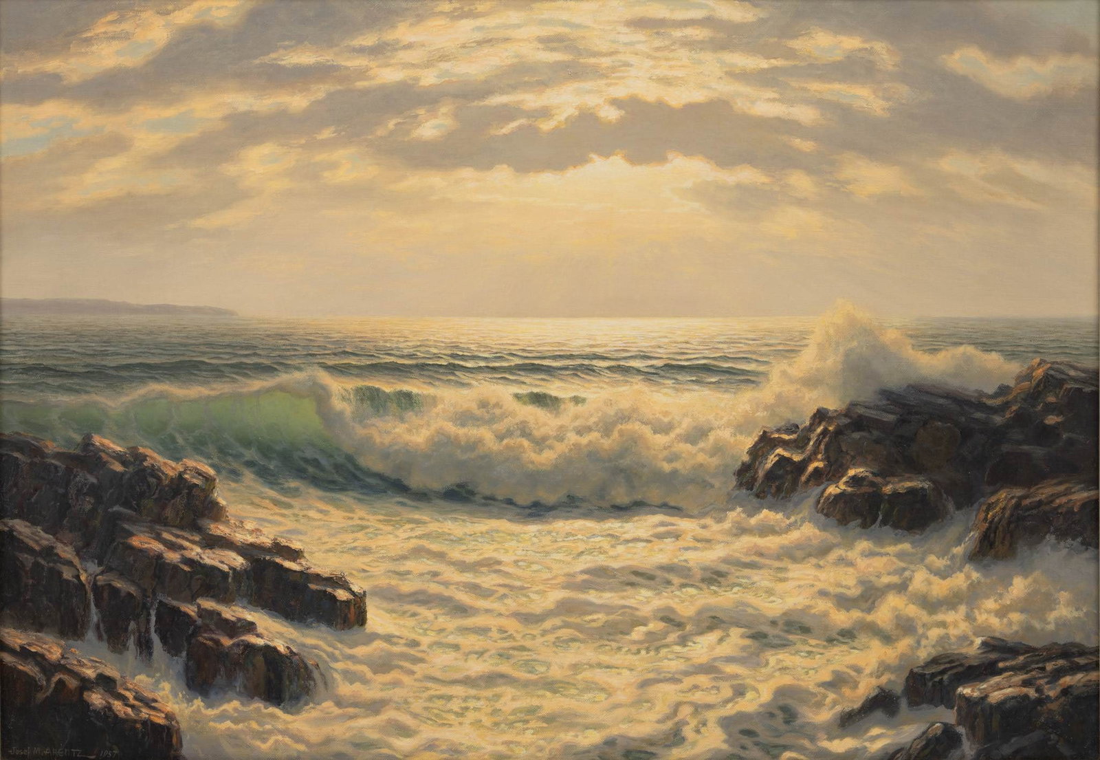 Josef M. Arentz (American, 1903-1969) Oil on Canvas 1957, 'Oceanscape of the California Surf', H 20" (1 of 5)