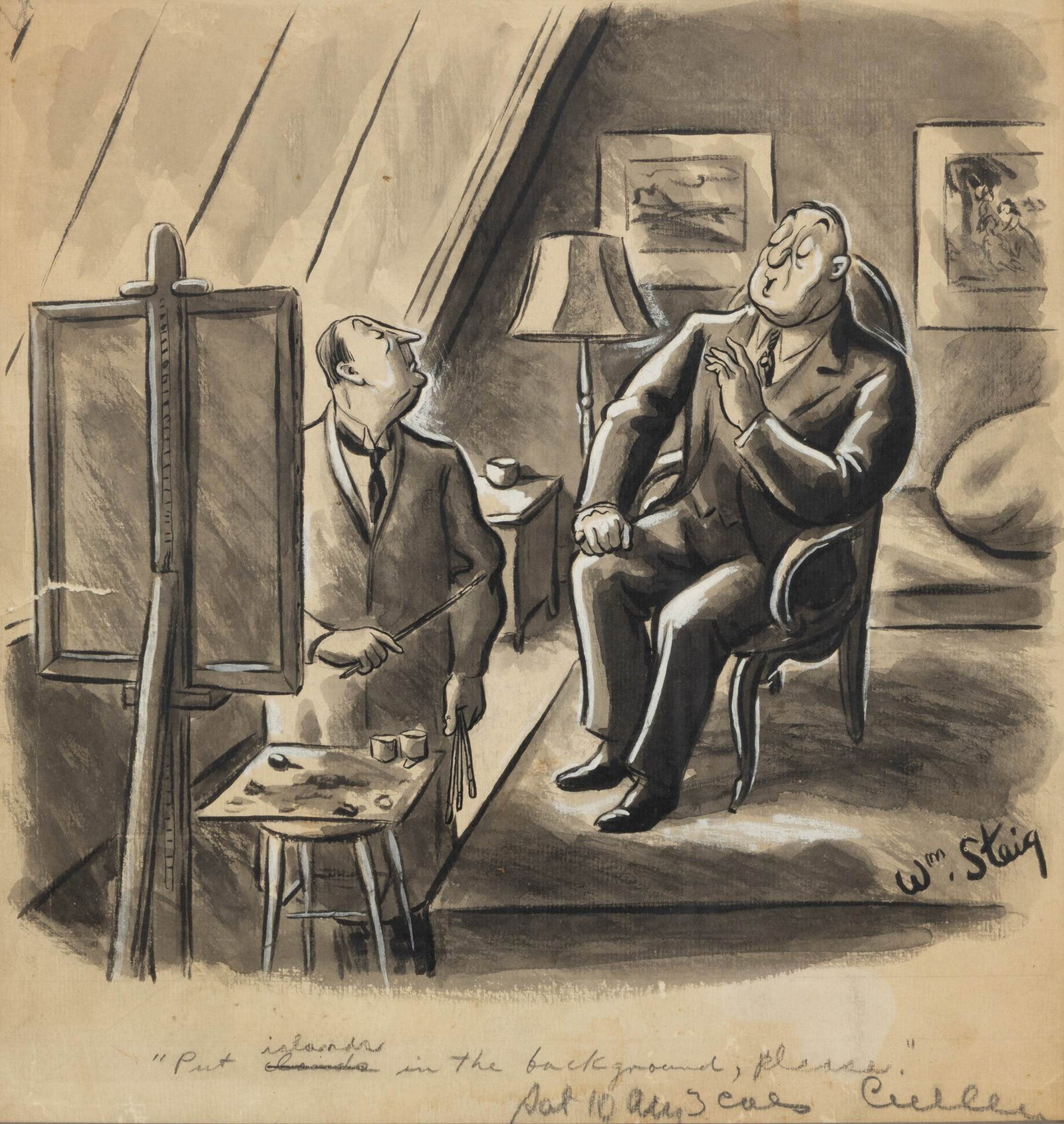 William Steig (American, 1907-2003) Ink, Gouache, and Watercolor on Paper 1930-1940, H 14.5" W (1 of 6)
