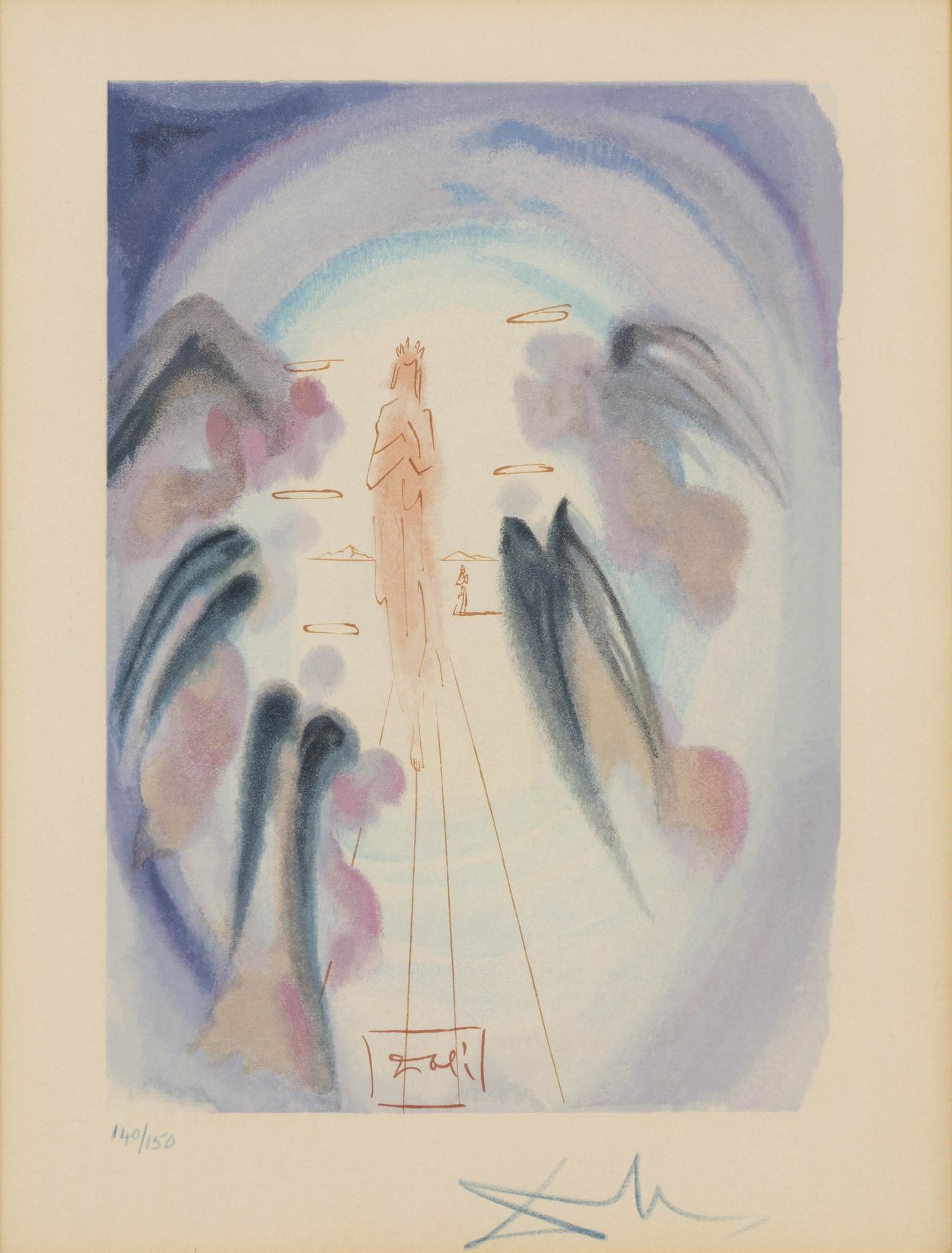 Salvador Dali (Spanish, 1904-1989) Color Wood Engraving on Wove Paper 1960-64, 'The Joy of the: Salvador Dali (Spanish, 1904-1989) Color Wood Engraving on Wove Paper 1960-64, 'The Joy of the Blessed (Paradiso Canto 24), from Divine Comedy', H 12" W 9.5" Signed in blue lower right and numbered 14