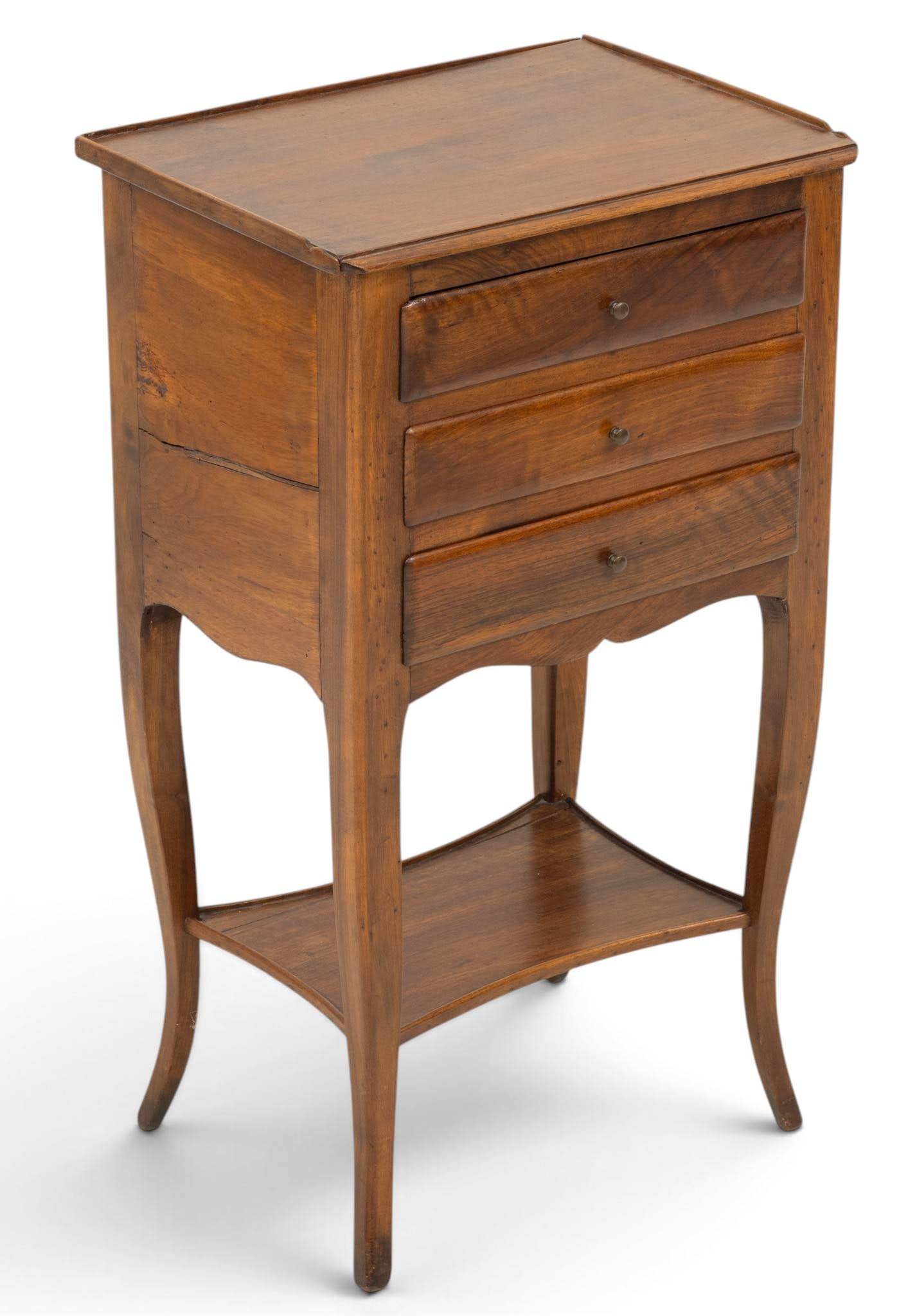 French Three-Drawer Walnut Stand 19th Century, H 26.5" W 15" Depth 11.5" (1 of 6)