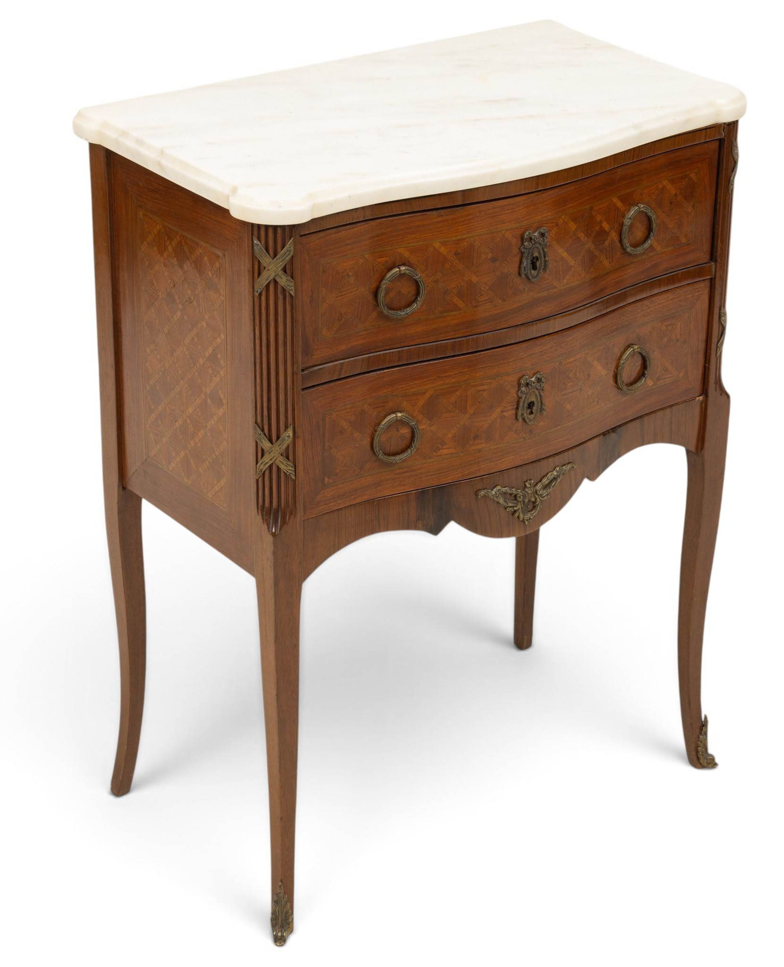 French Louis XVI Inlaid Walnut Commode Late 19th Early 20th Century, H 30" W 23.5" Depth 13.5" 1 PC (1 of 6)