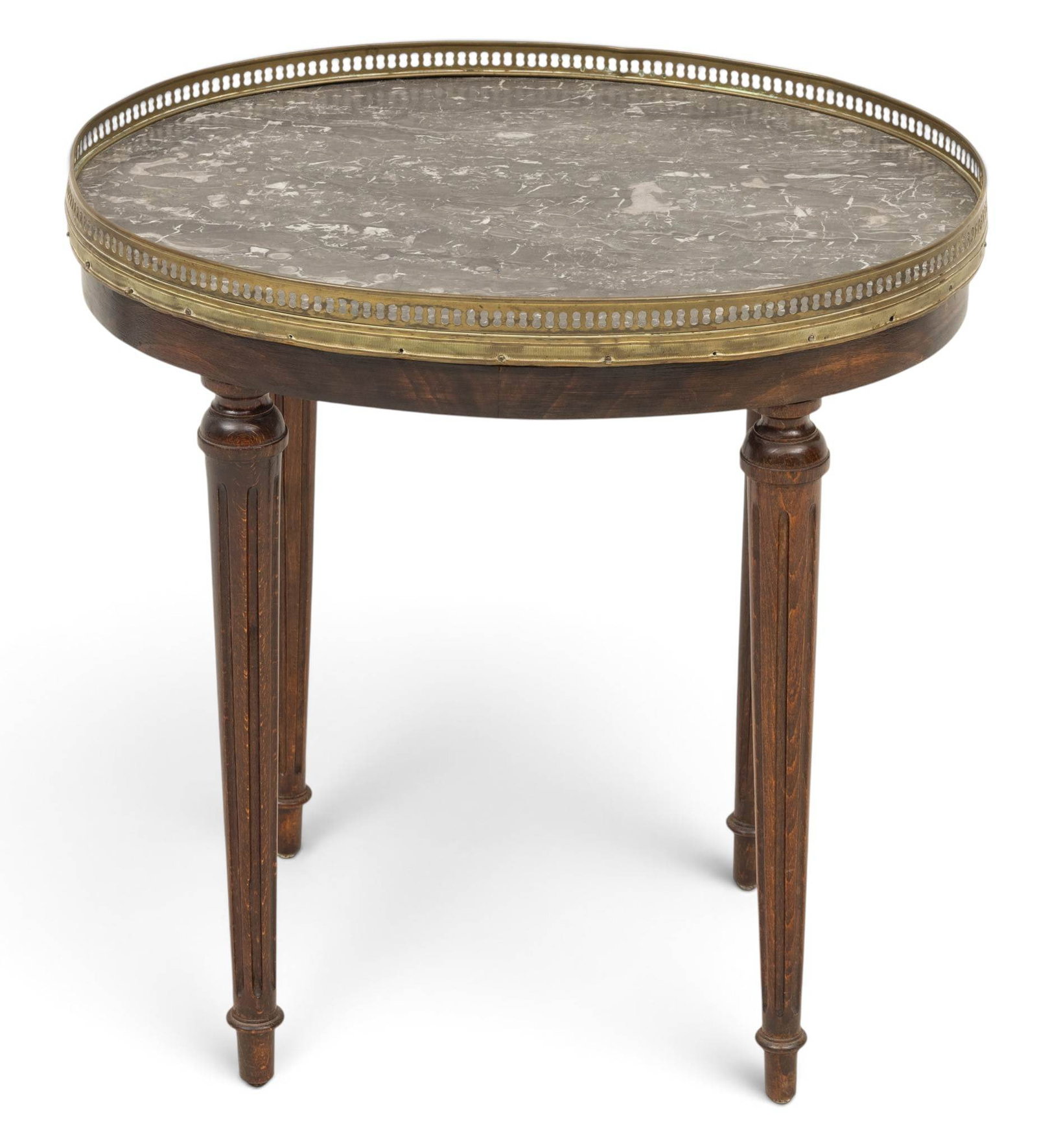 French Louis XVI Style Marble Top Bouillotte Table, Ca. 20th C., H 20" W 19.5" Depth 14.5" (1 of 3)