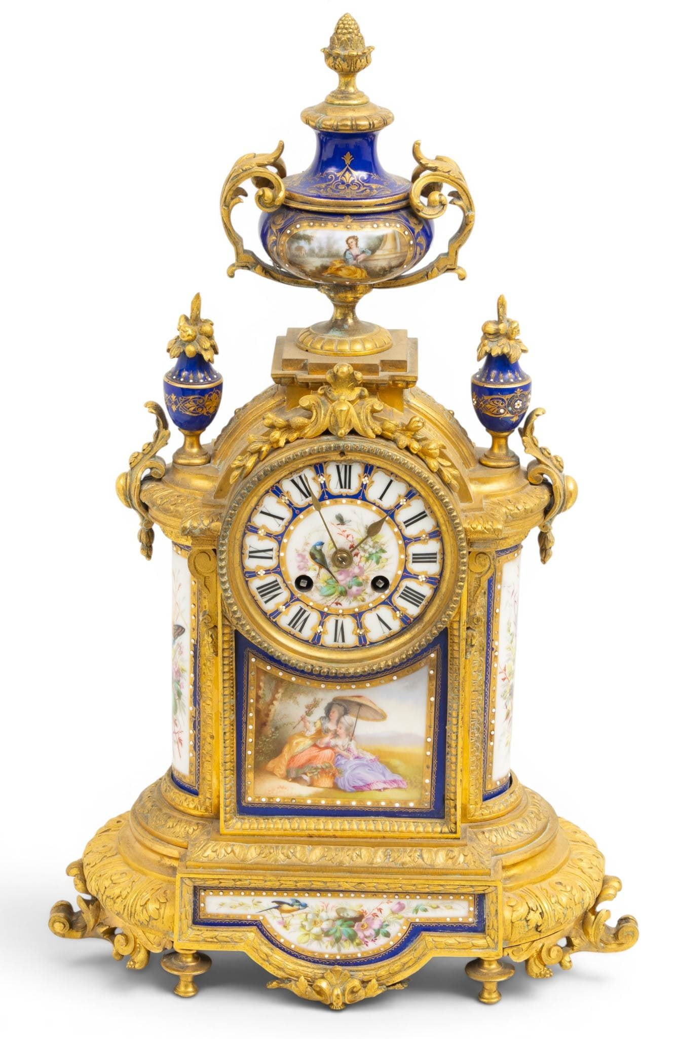 Sevres (French) Porcelain and Bronze Mantle Clock, R & C Paris & London 1870, H 20" W 12" Depth 6" (1 of 8)