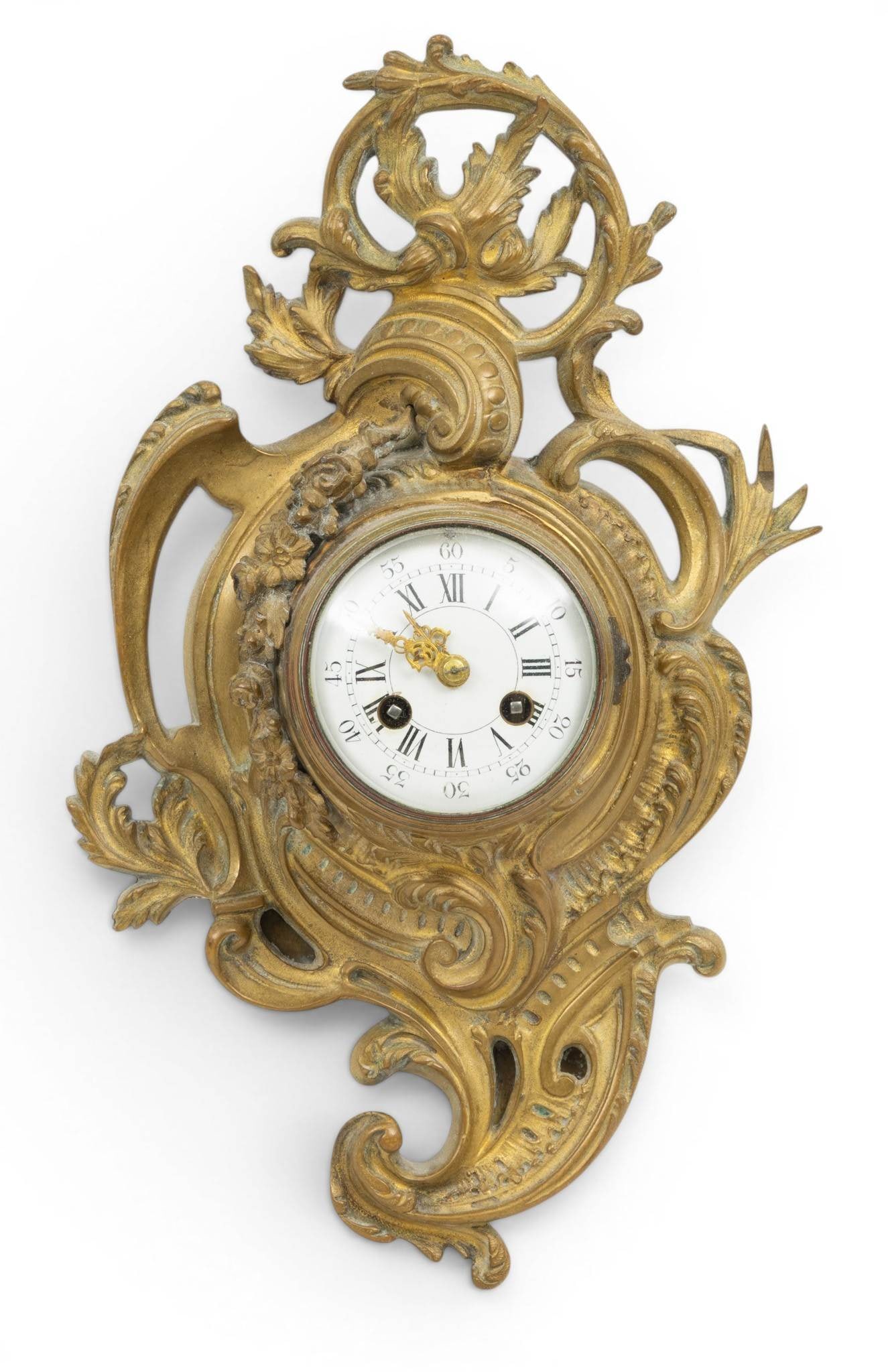 French Medaille D' Argent Gilded Bronze Wall Clock 1880, H 15" W 8" 1 PC (1 of 4)