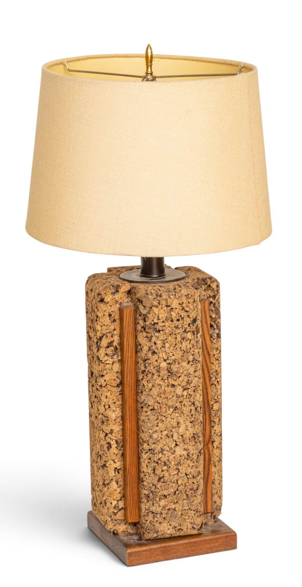 Mid-Century Modern Cork and Wood Table Lamp H 31" W 8" L 8" (1 of 4)