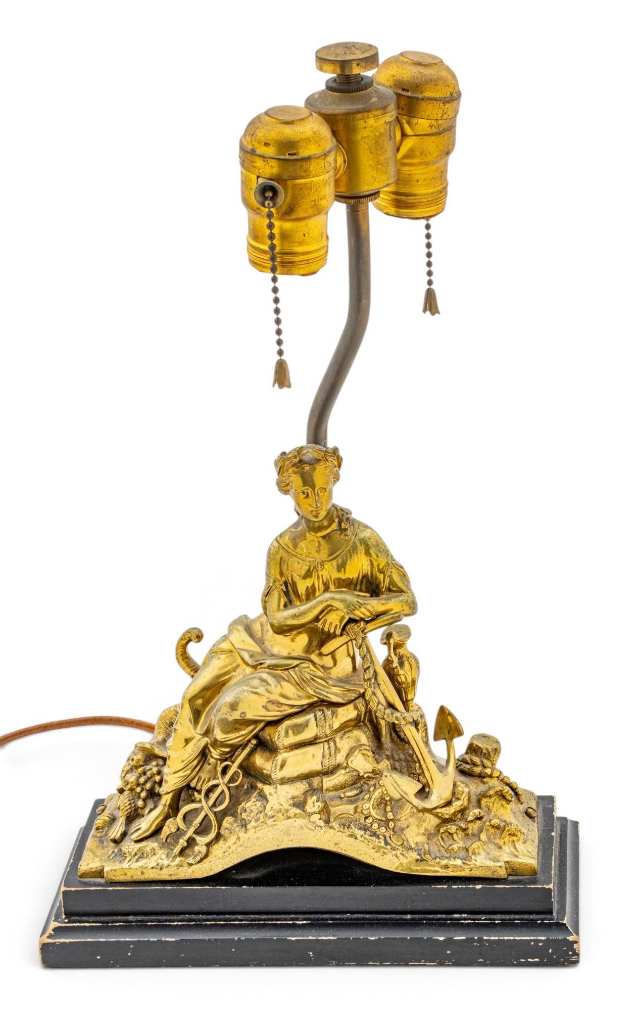 Patinated Metal Seated Female Figure Lamp, Ca. 1900, H 30" W 11": Patinated Metal Seated Female Figure Lamp, Ca. 1900, H 30" W 11" Mounted as table lamp. Provenance: Property from a West Bloomfield, MI private collector Dimensions: H 30" W 11"
