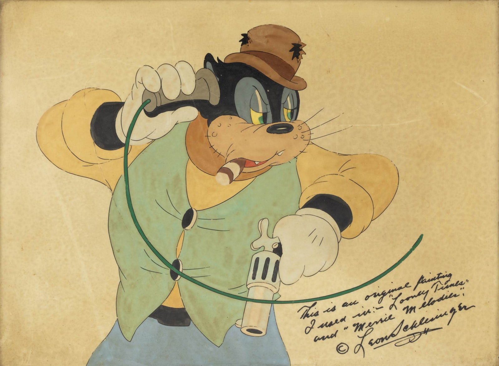 Leon Schlesinger (American, 1884-1949) Promotional Animation Cell Souvenier 'Sly the Wolf', H 8.5" W (1 of 5)