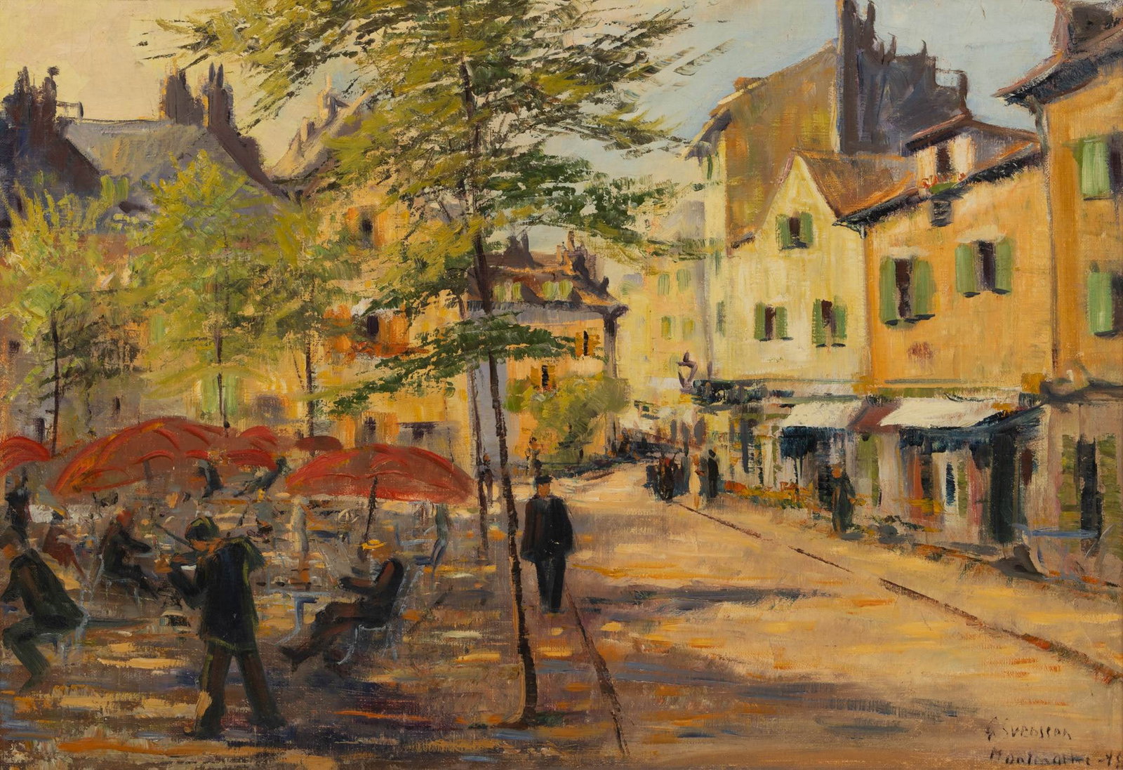 Gustaf Svensson (Swedish, 1893-1957) Oil on Canvasboard, Ca. 1949, 'Montmartre, Paris', H 26" W 38" (1 of 6)