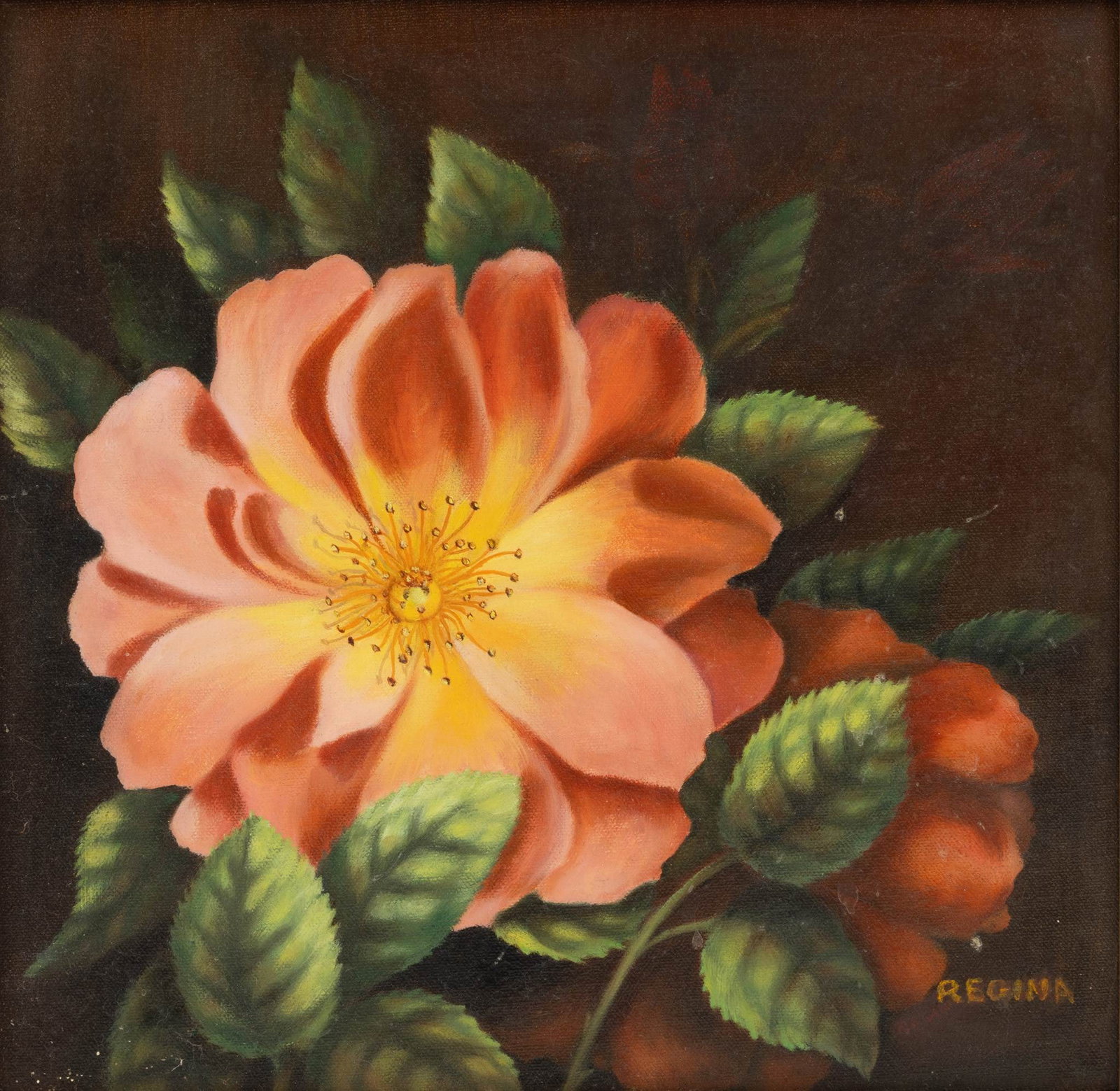 Regina Engelhardt (Polish/ American, 1928-2024) Acrylic on Canvas 'Rose', H 13.5" W 13.5": Regina Engelhardt (Polish/ American, 1928-2024) Acrylic on Canvas 'Rose', H 13.5" W 13.5" Signed lower right. Provenance: Property from a Grosse Pointe Park, MI private collector Dimensions: H 1