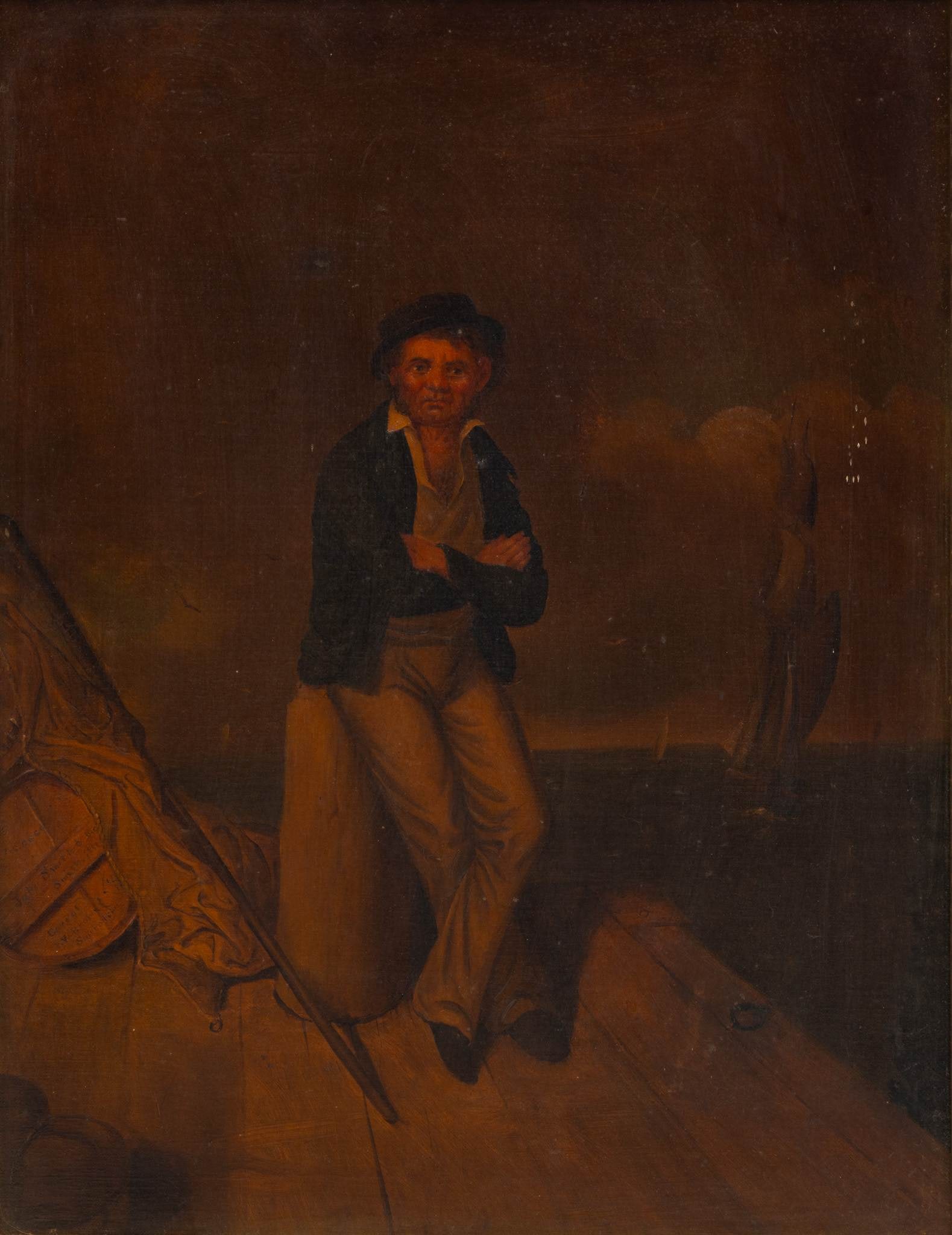 J.W. Brown (American, 19th C.) Oil on Canvas, Ca. Mid 19th C., 'Portrait of a Longshoreman', H 24" W (1 of 4)